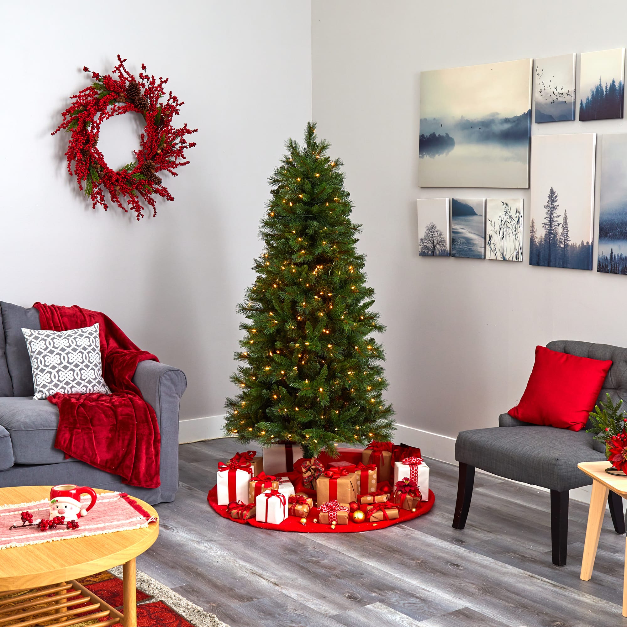 6ft. Pre-Lit West Virginia Mountain Pine Artificial Christmas Tree, Clear LED Lights