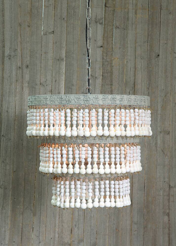 Hello Honey® 20.5" Antique White 3-Tier Wood Bead Chandelier