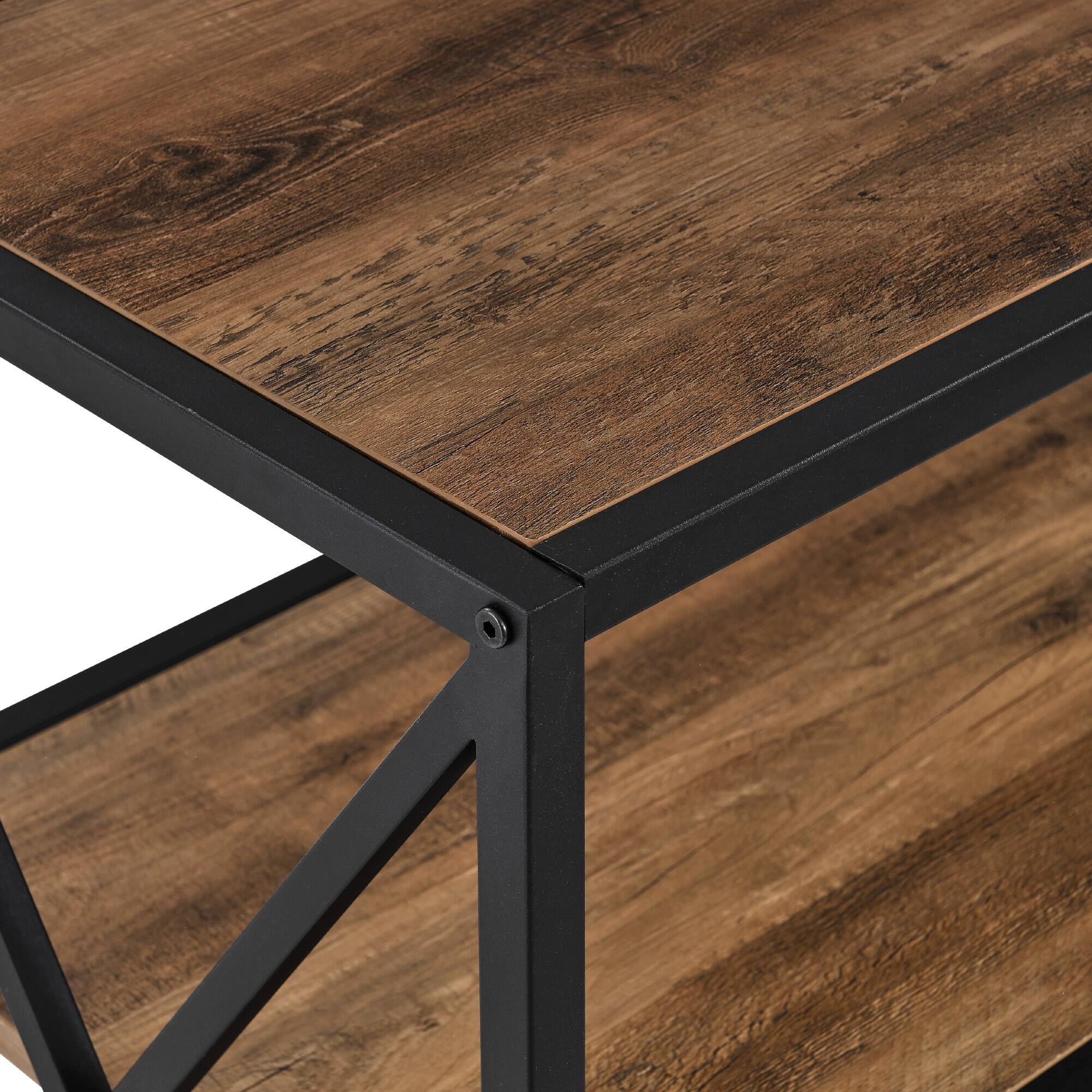 Walker Edison Rustic Oak X-Frame Industrial Wood Bookshelf