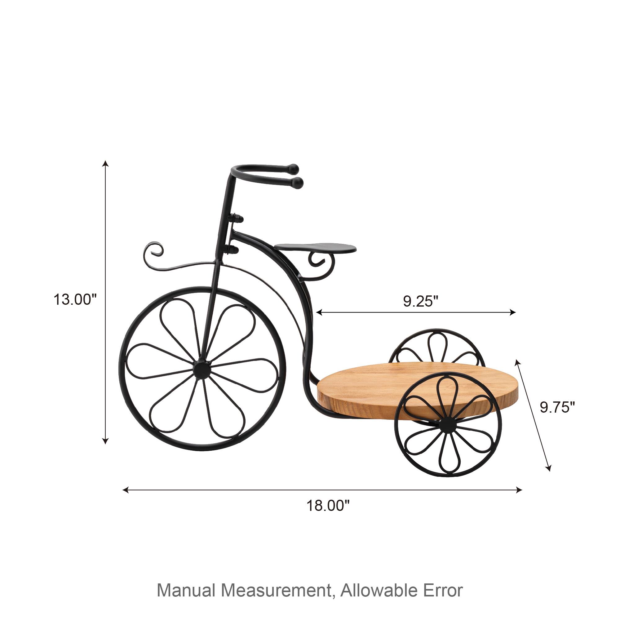 Glitzhome&#xAE; 18&#x22; Black Metal Tricycle Planter Stand with Solid Wood Tray