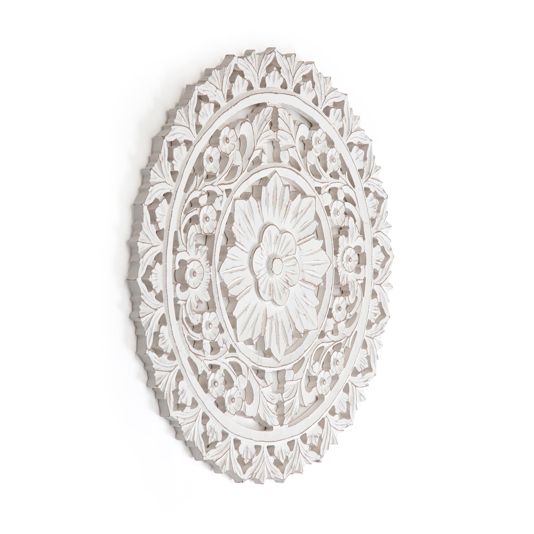 Habitat Etta 24&#x22; White Carved Floral Round Wall Art