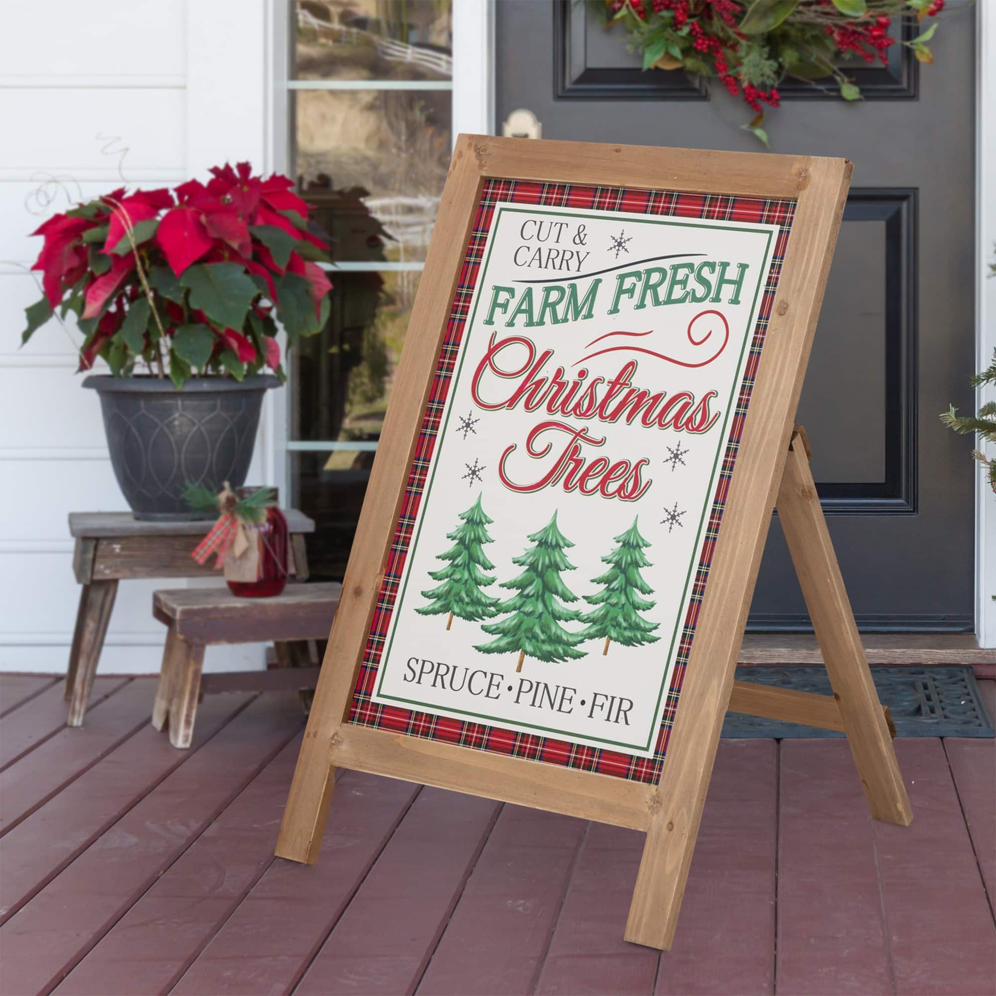 Glitzhome&#xAE; 24&#x22; Wooden Christmas Trees Porch Sign