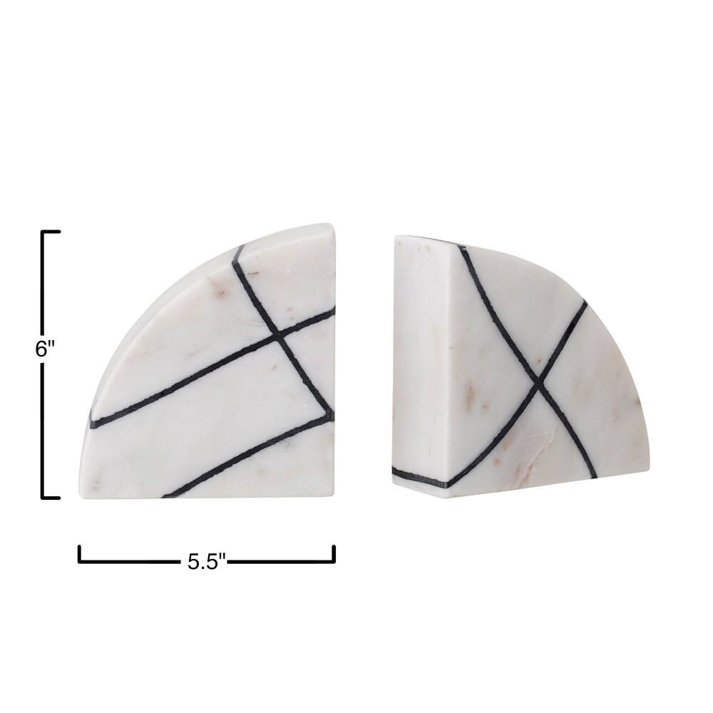 Hello Honey&#xAE; 6&#x22; White &#x26; Black Marble Bookends Set