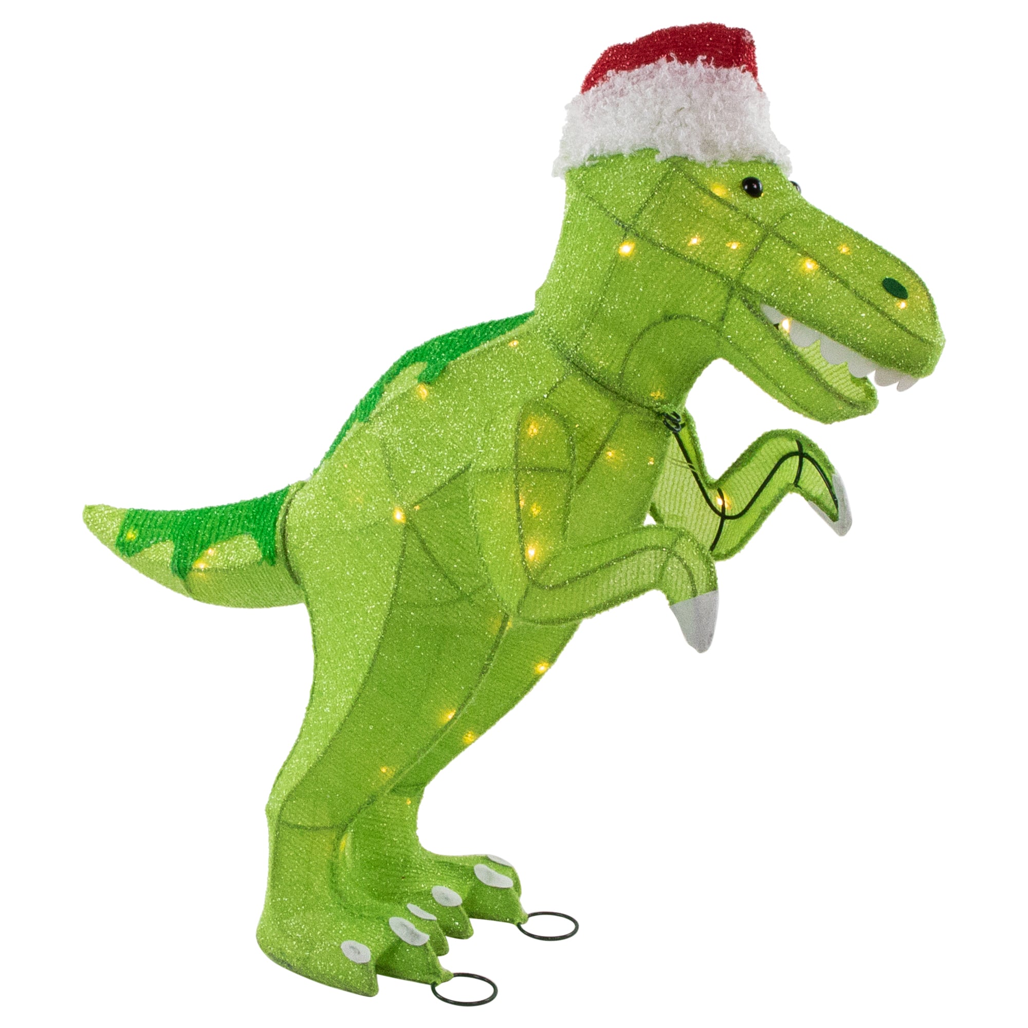 30&#x22; LED Tinsel Santa T-Rex Dinosaur Outdoor Christmas Decoration