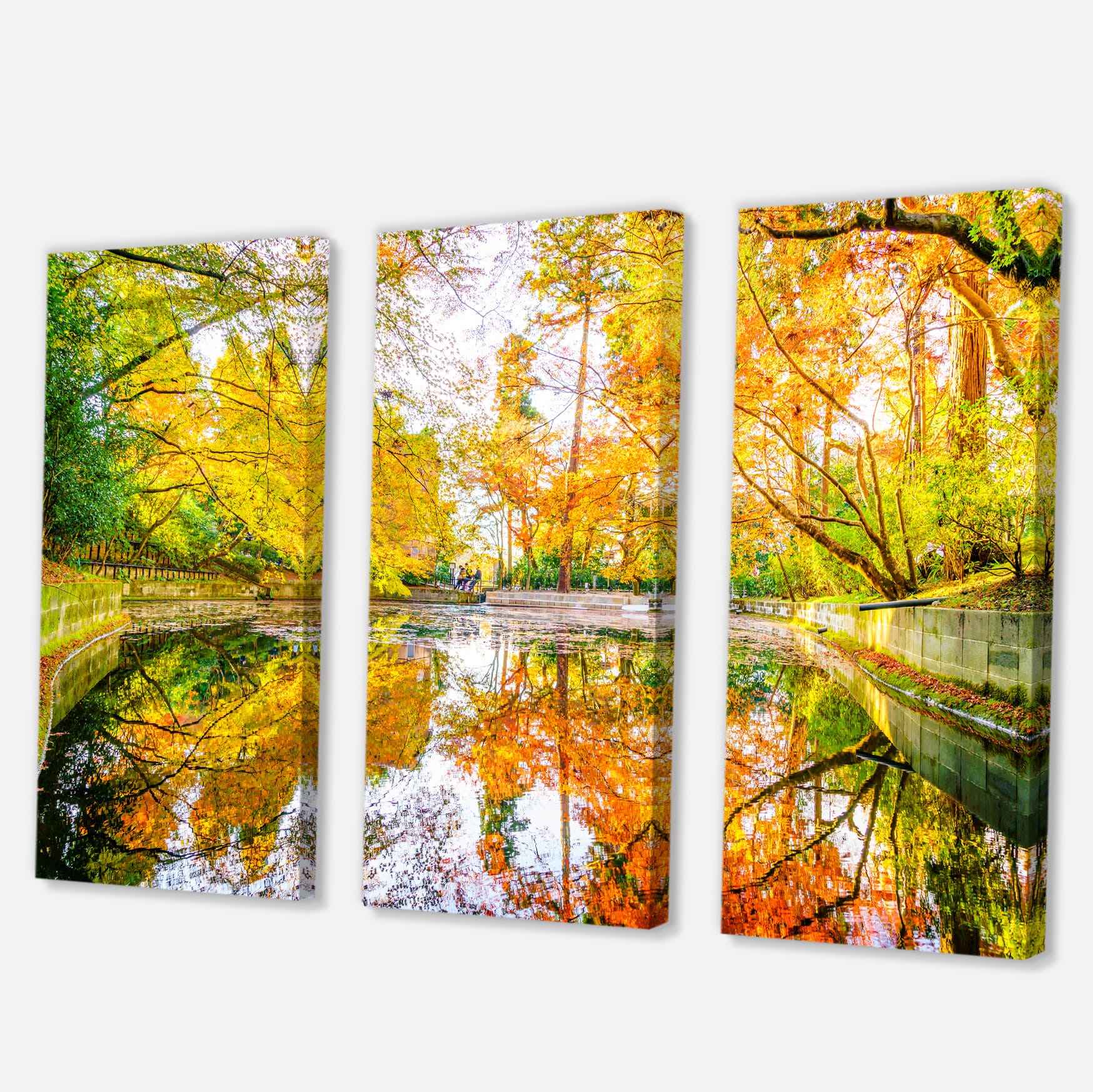 Designart - Bright Fall Forest with River - Landscape Canvas Art Print