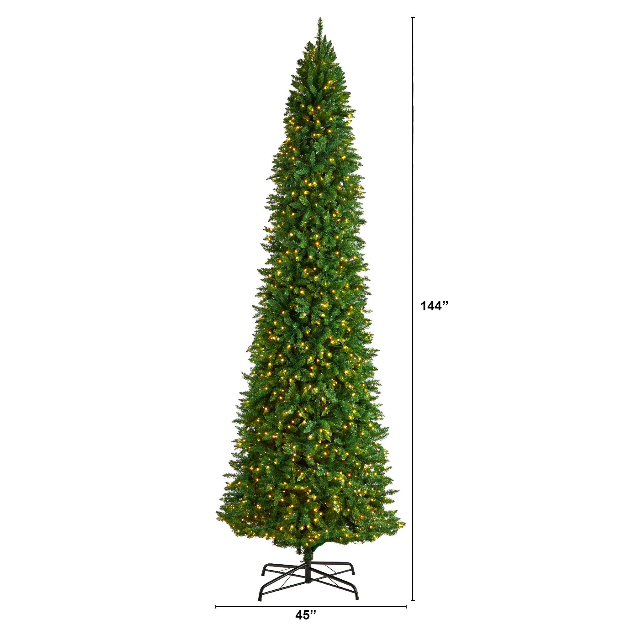 12ft. Pre-Lit Slim Green Mountain Pine Artificial Christmas Tree, Clear LED Lights