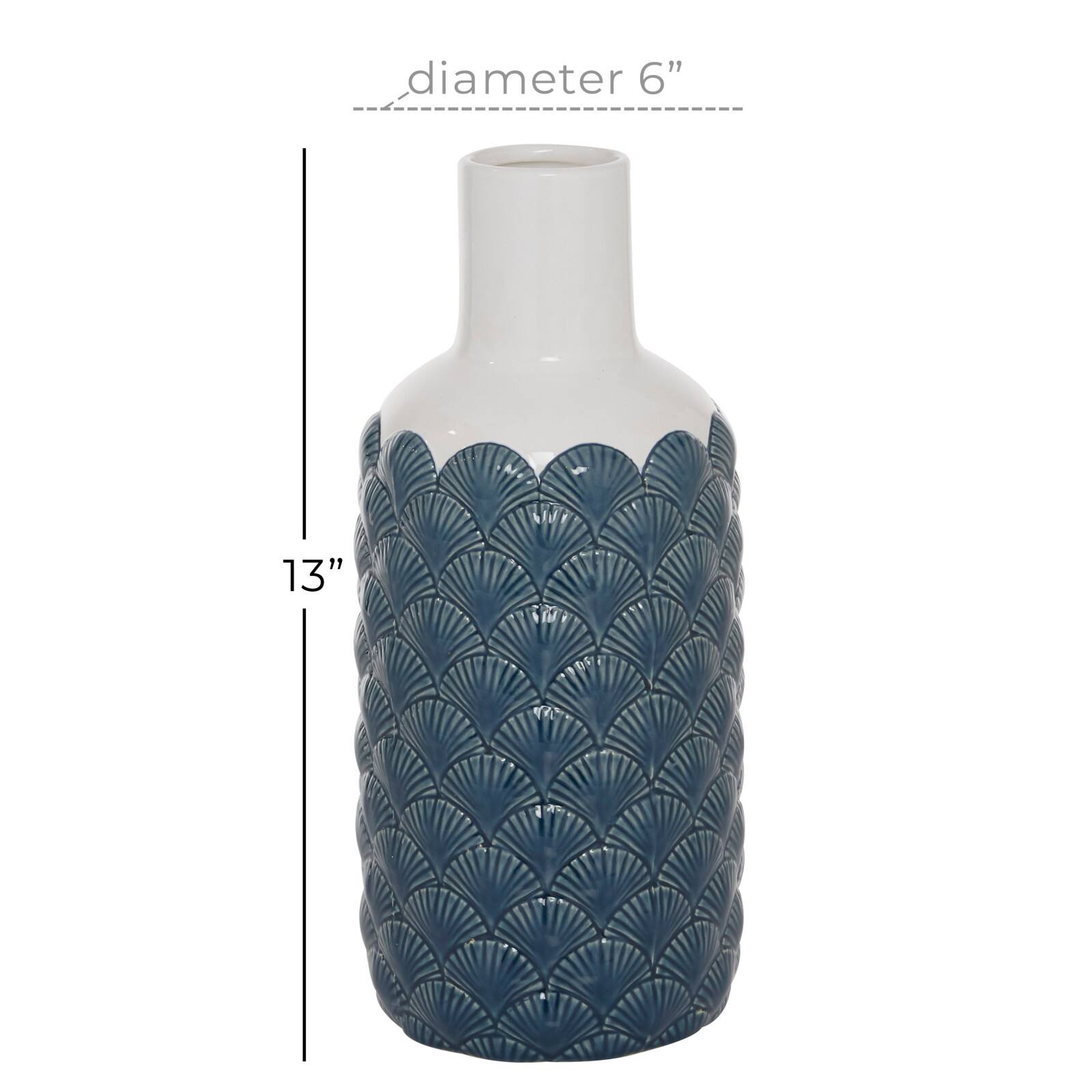 Blue Ceramic Coastal Vase, 13" x 6" x 6"