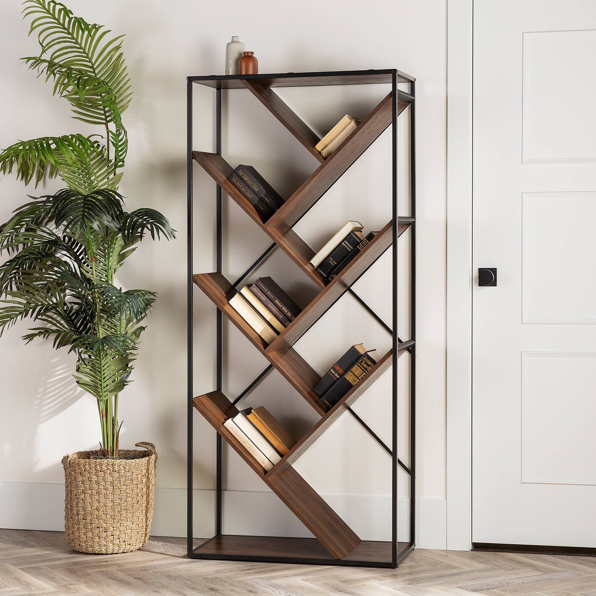 Walker Edison 68&#x22; Dark Walnut V Bookshelf
