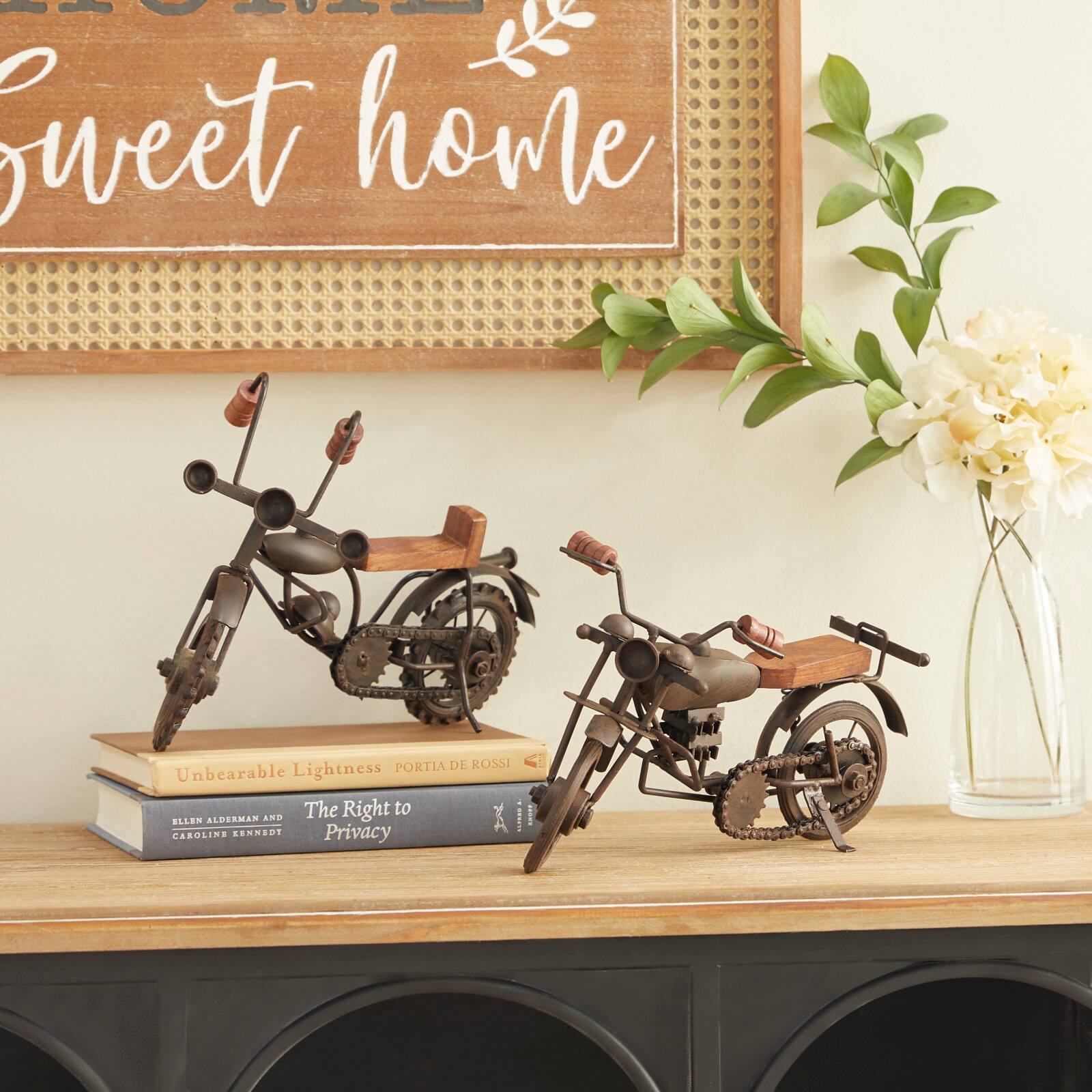 Brown Metal Contemporary Motorcycle Sculpture Set