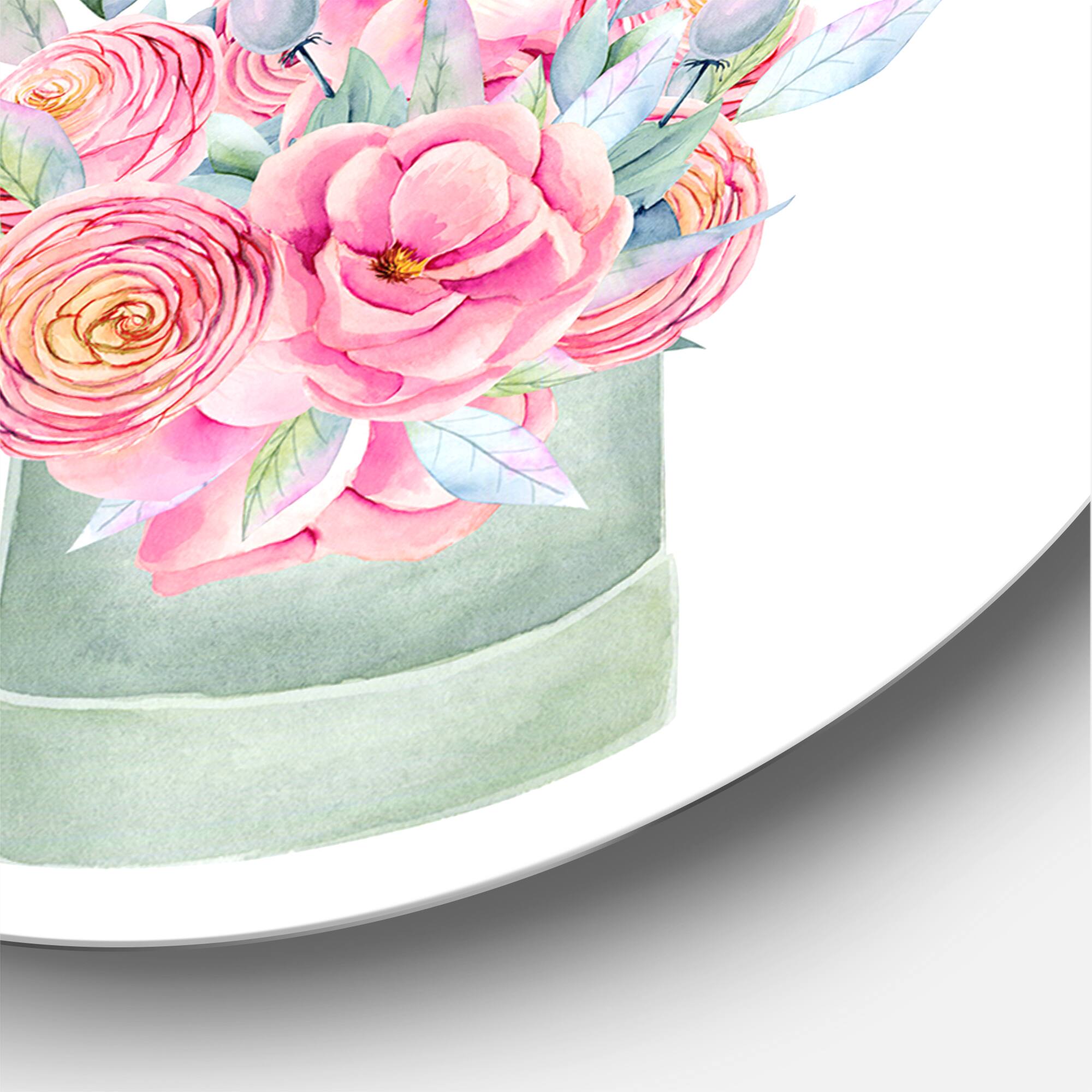 Designart - Collection of Pink Roses - Farmhouse Metal Circle Wall Art