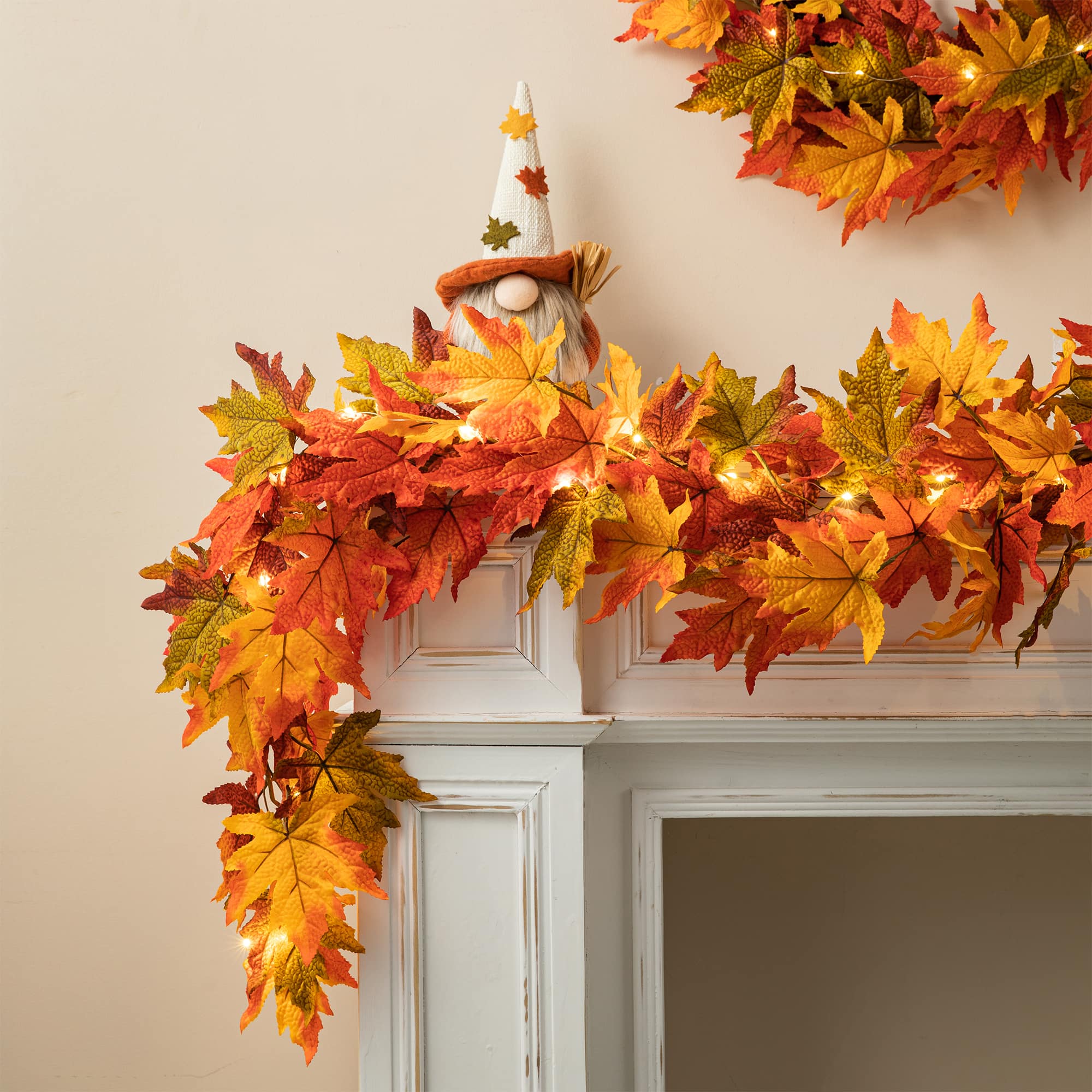 Glitzhome® 6ft. Fall Lighted Maple Leaves Garland with Timer