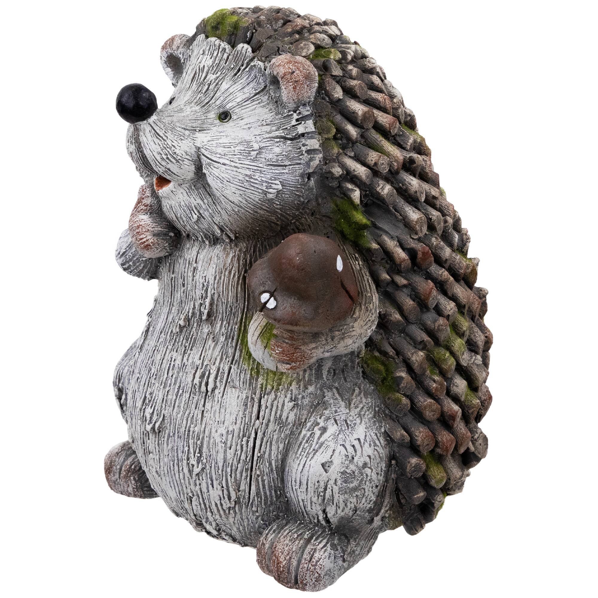8.5" Hedgehog with Mushroom Outdoor Garden Statue