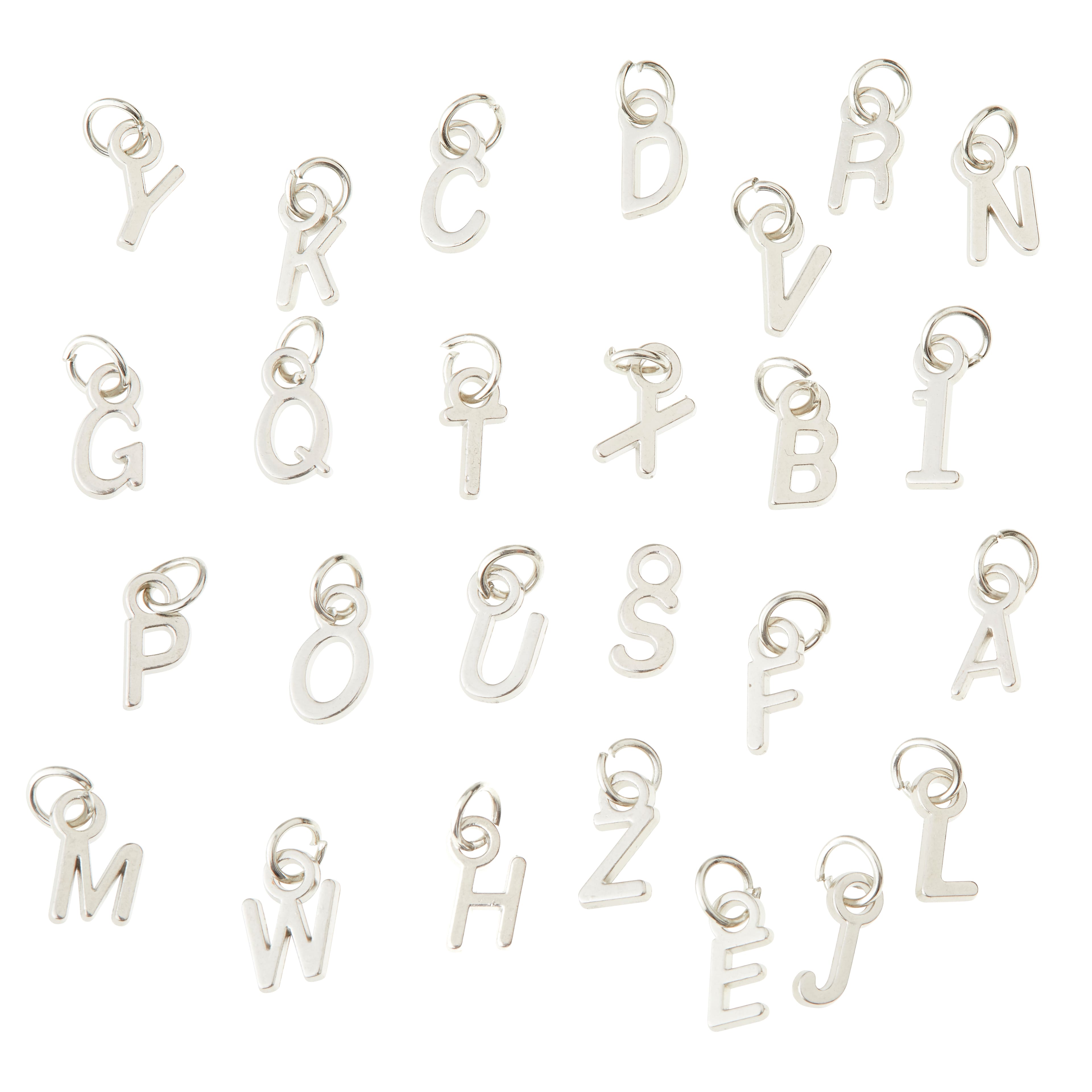 12 Packs: 26 ct. (312 total) Mini Rhodium-Colored Alphabet Capitals Charms by Bead Landing&#x2122;