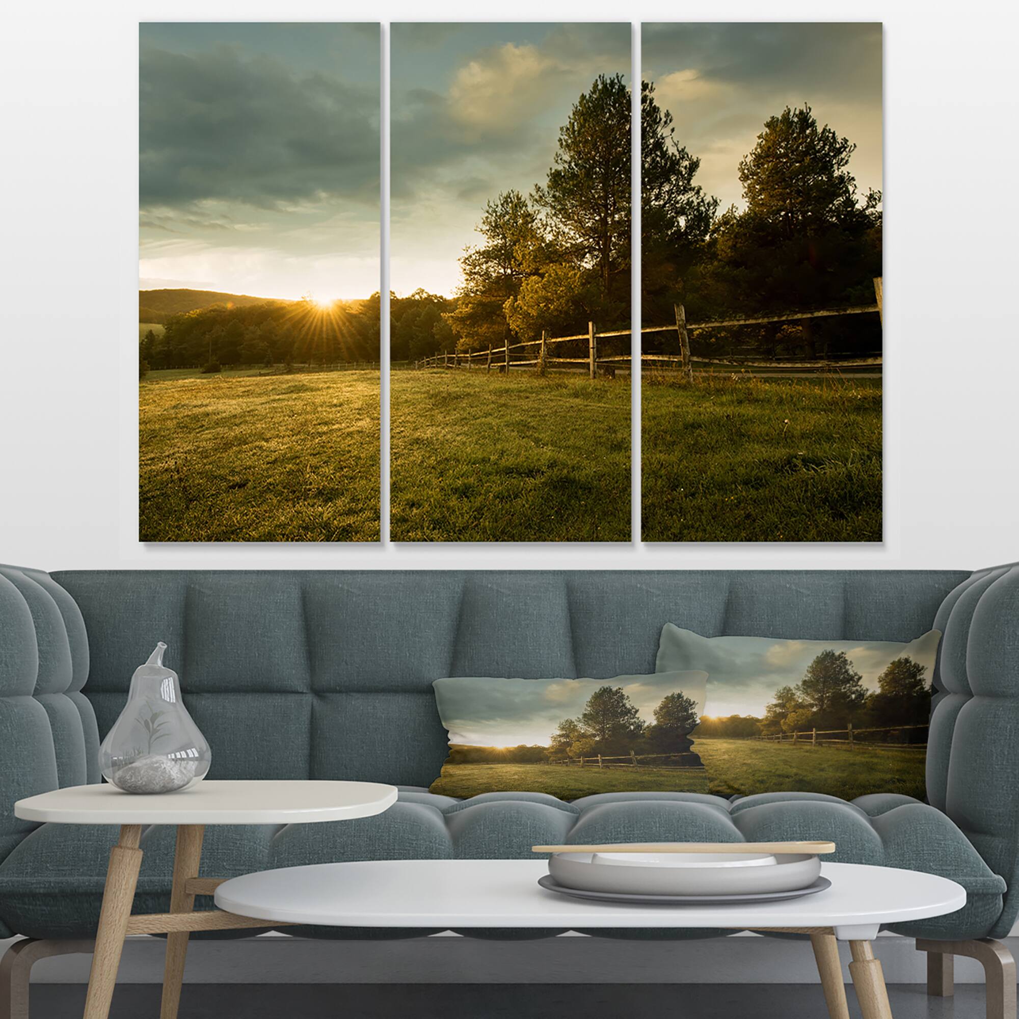 Designart - Beautiful Sunrise in the farm - Landscape Canvas Art Print