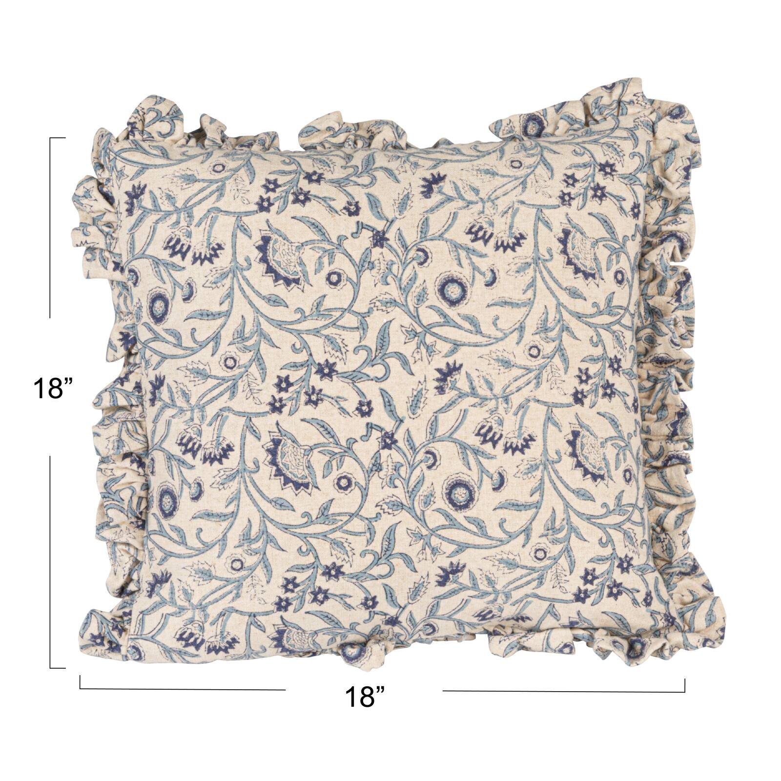 Hello Honey® 18" Blue & White Floral Accent Pillow with Ruffled Edges