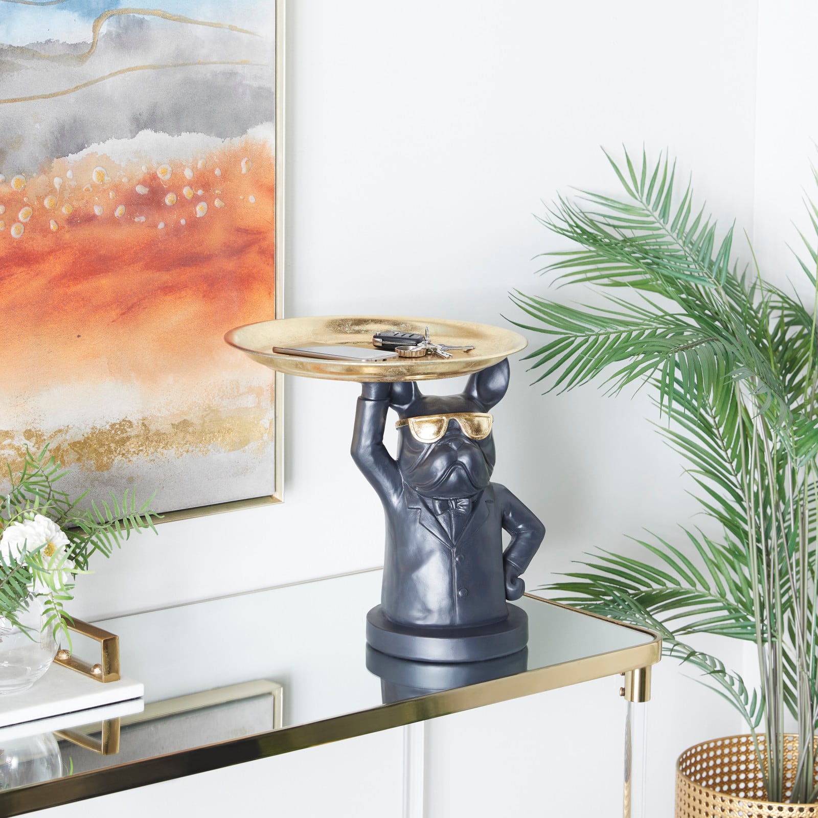 Black Polystone Traditional Sculpture, 14" x 15" x 14"