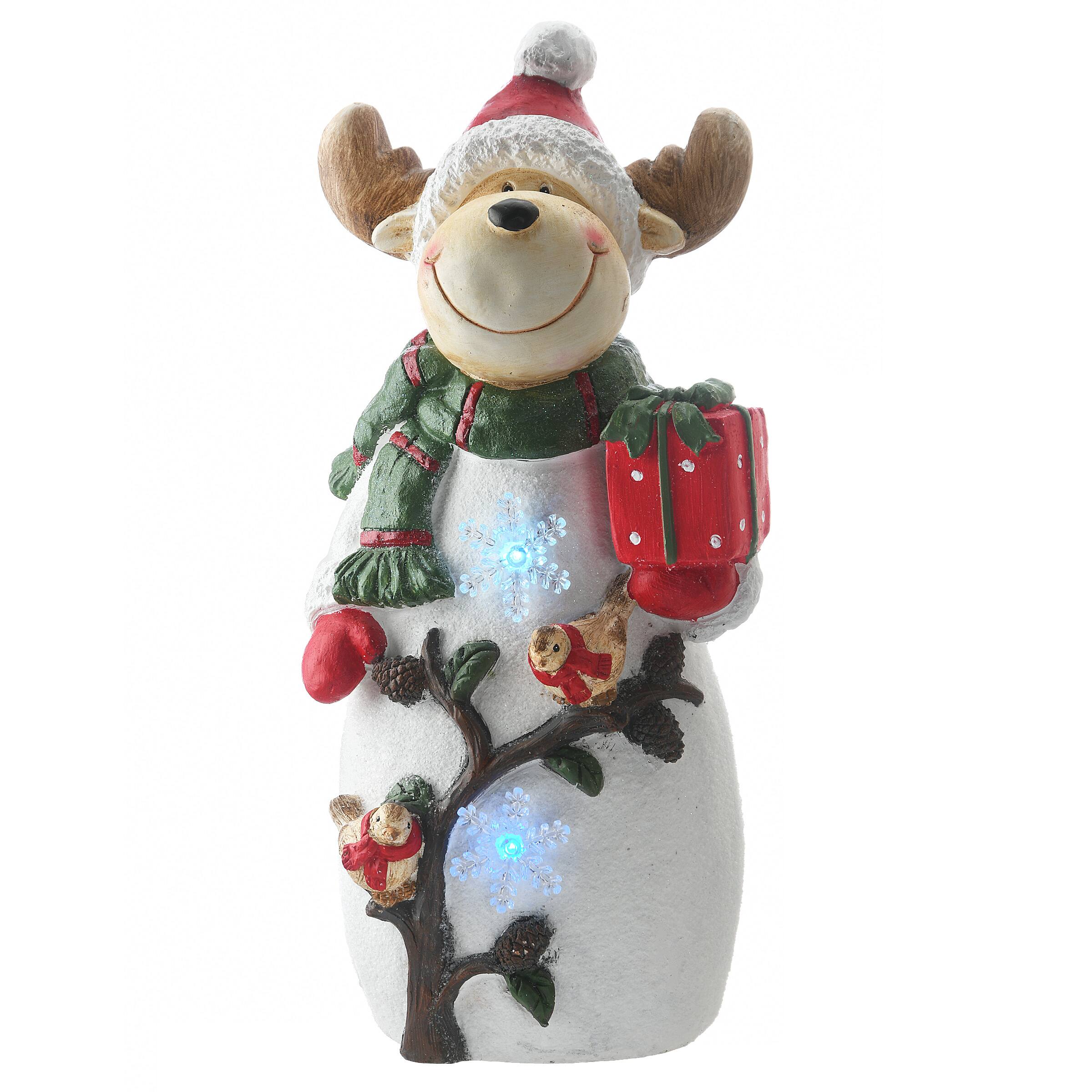 22" Reindeer Holding Gift With Multicolor Lights Figurine