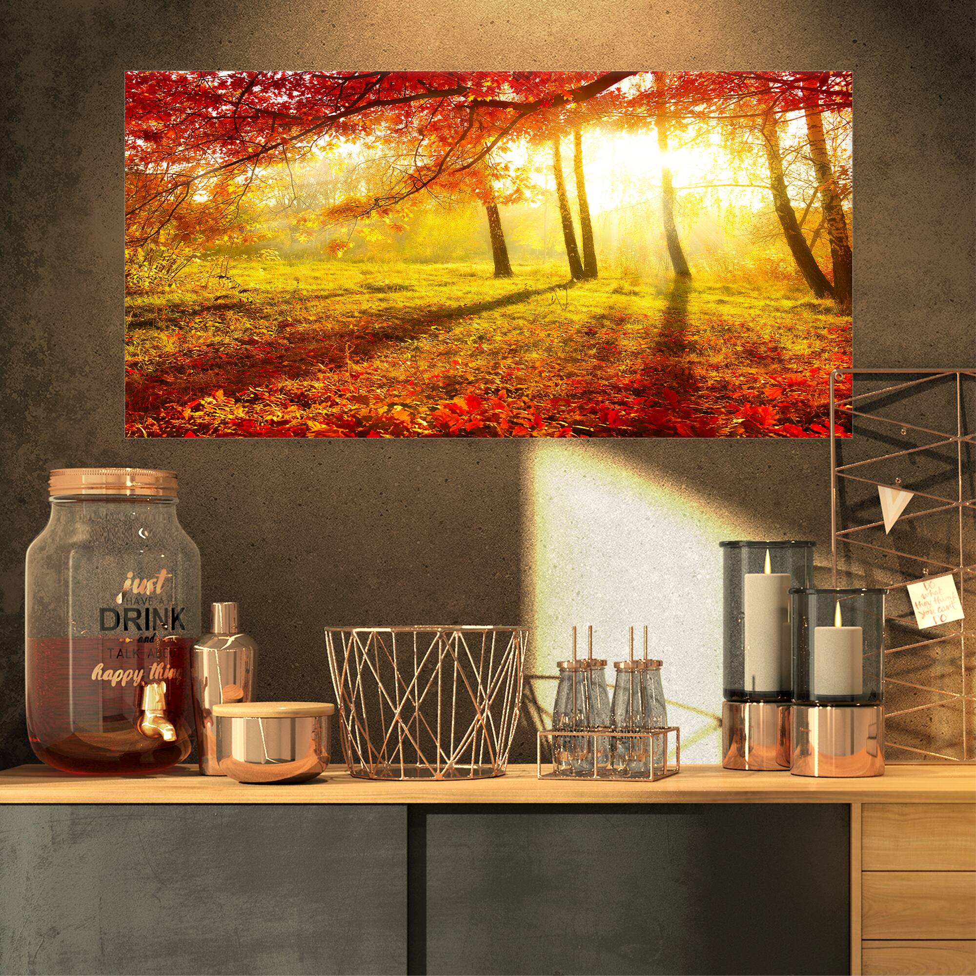 Designart - Yellow Red Fall Trees and Leaves - Landscape Canvas Art Print