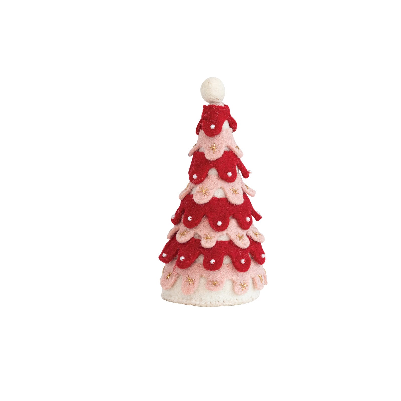 Hello Honey® 9" Red, Pink & White Handmade Wool Felt Tree with Pom Pom Topper