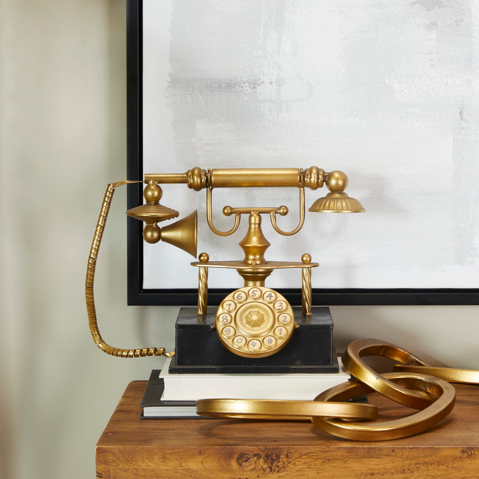 14&#x22; Gold Metal Telephone Sculpture