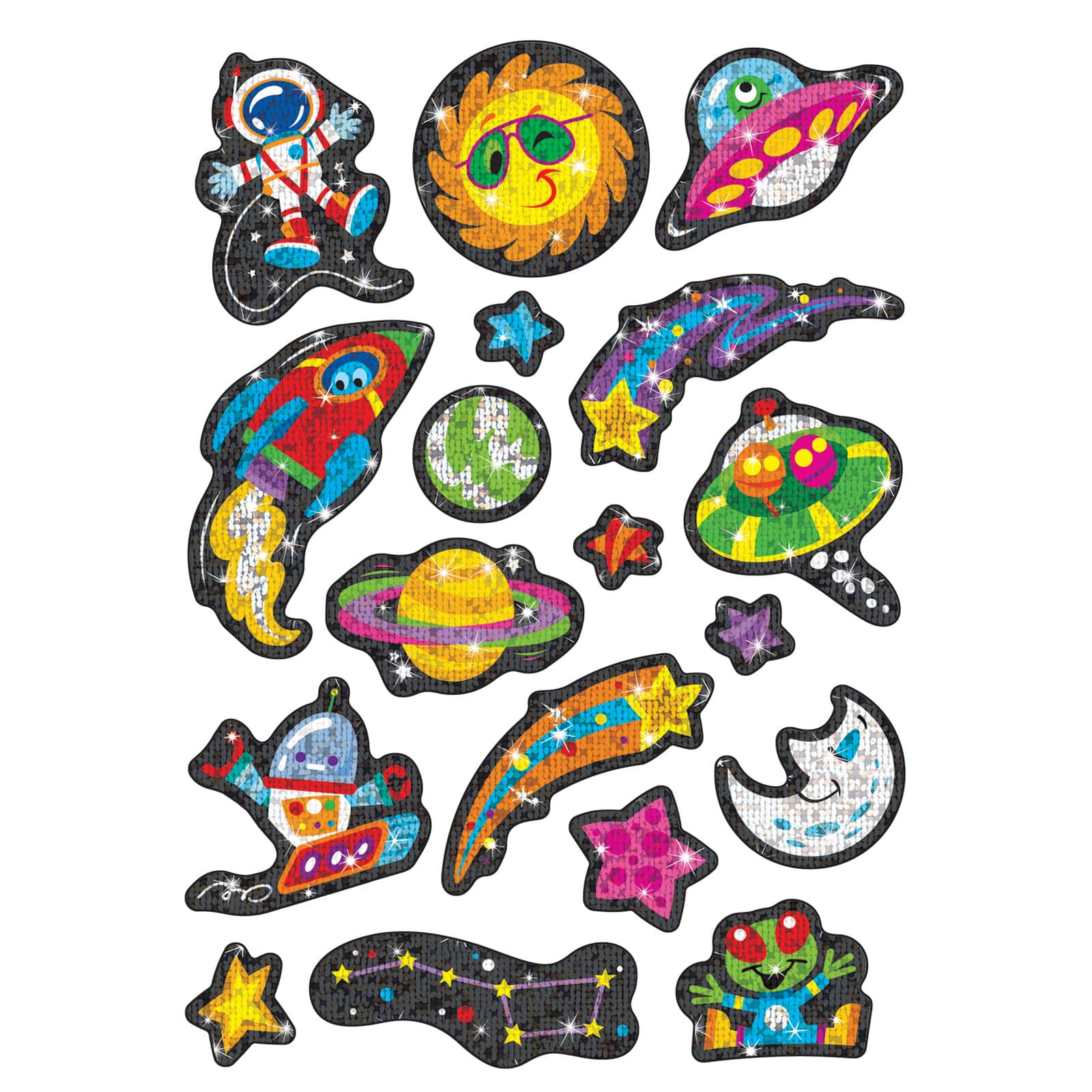 Trend Enterprises® Sparkly Space Stuff Sparkle STICKERS®, 6 Packs of 36