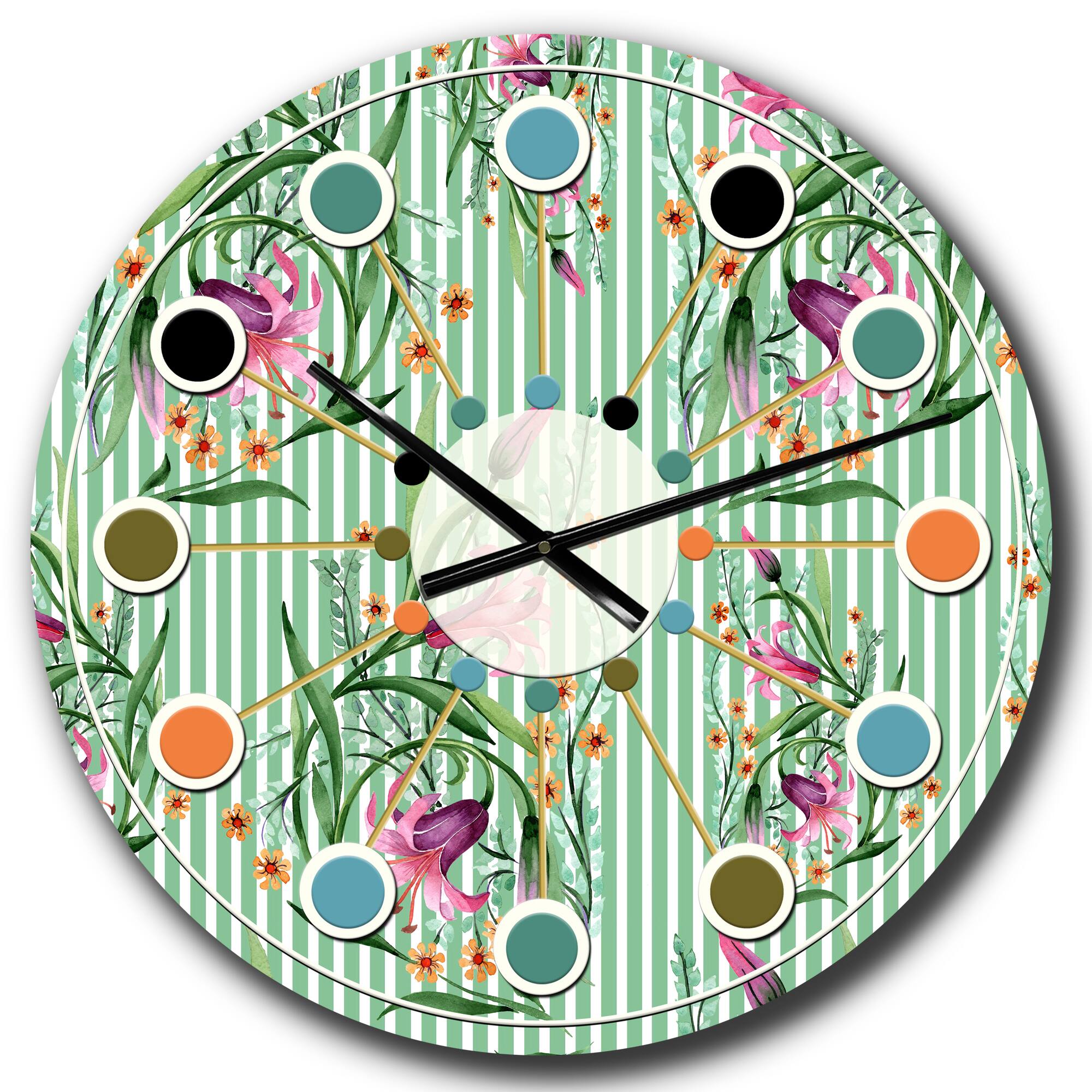 Designart 'Floral Botanical Retro Ix Mid-Century Modern Wall Clock