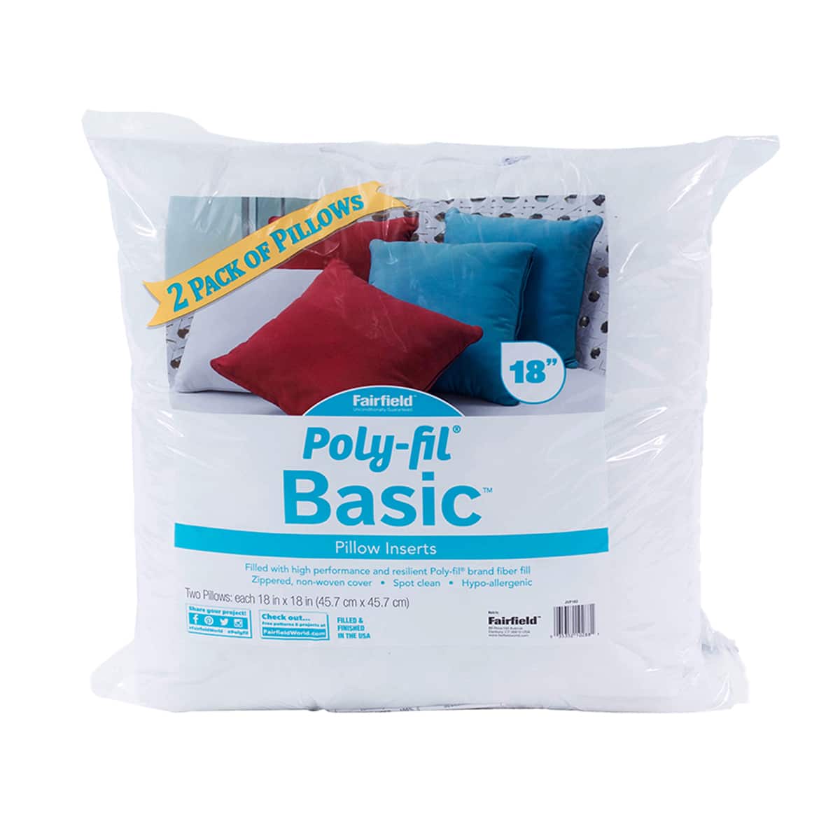 Fairfield™ Poly-Fil® Basic™ 2ct. Pillow Insert, 18 x 18