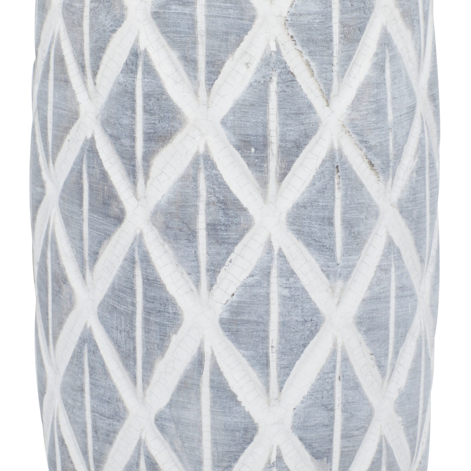 Coastal Gray And White Ceramic Jar Vase With Criss Cross Pattern, 16" x 6" x 6"