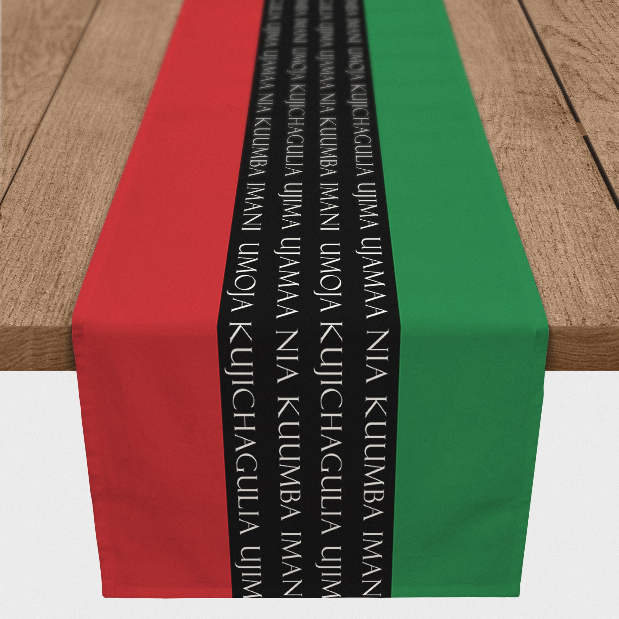 72&#x22; Kwanzaa Principles Tri Color Poly Twill Table Runner