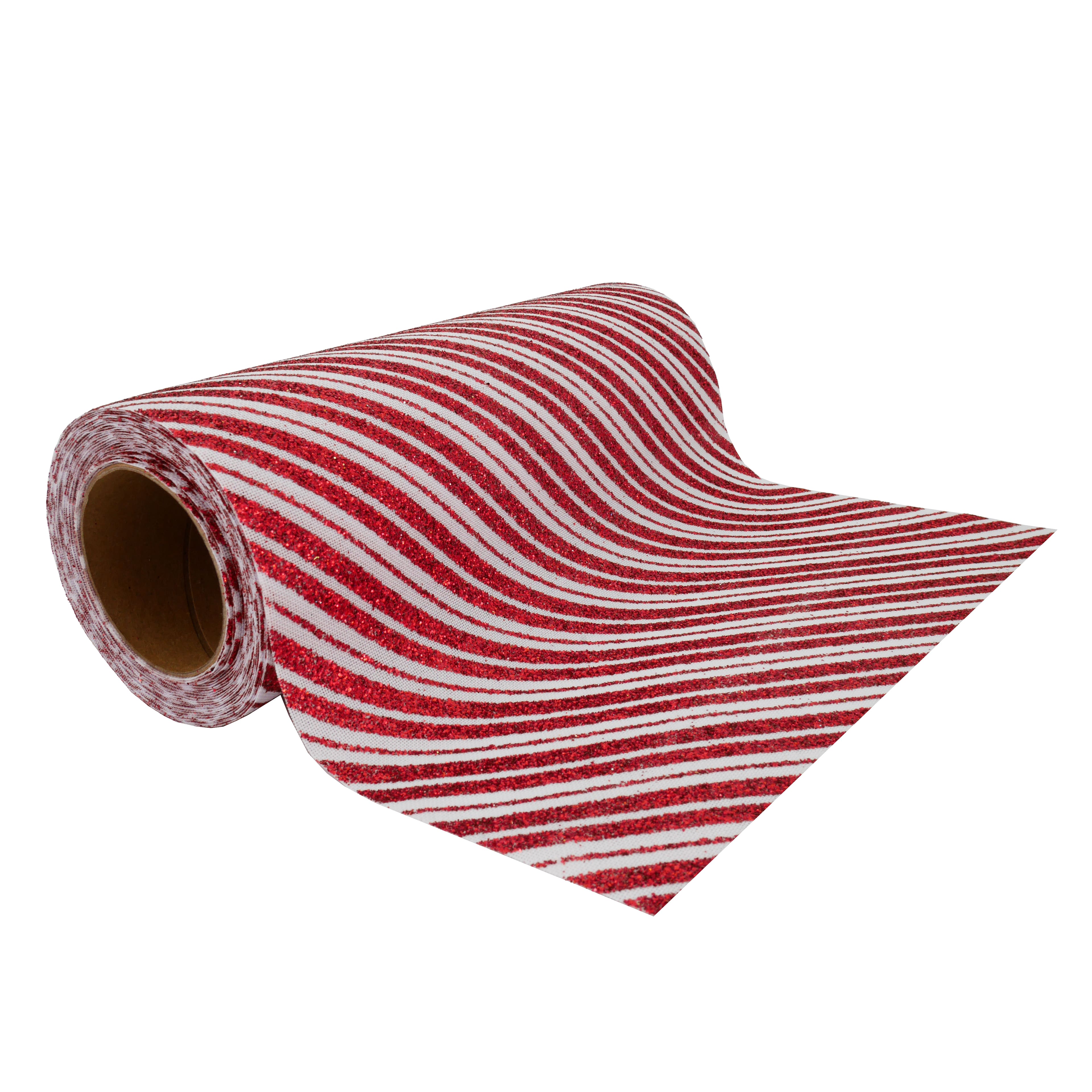 9.5&#x22; x 18ft. Glitter Peppermint Stripe Mesh by Celebrate It&#x2122; Christmas