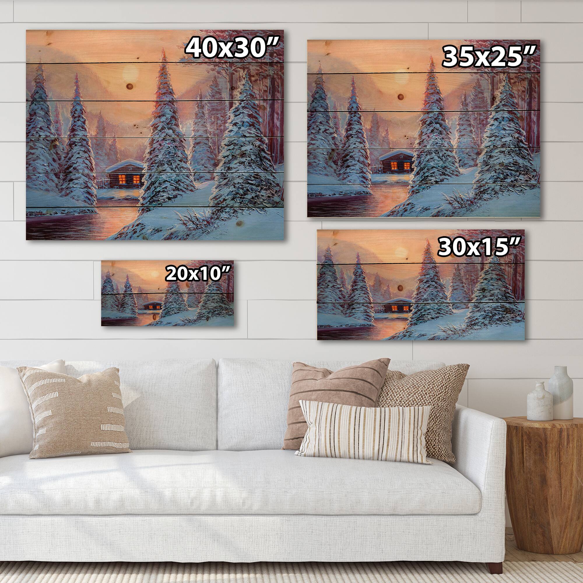 Designart - Winter Landscape & The River House In The Woods I