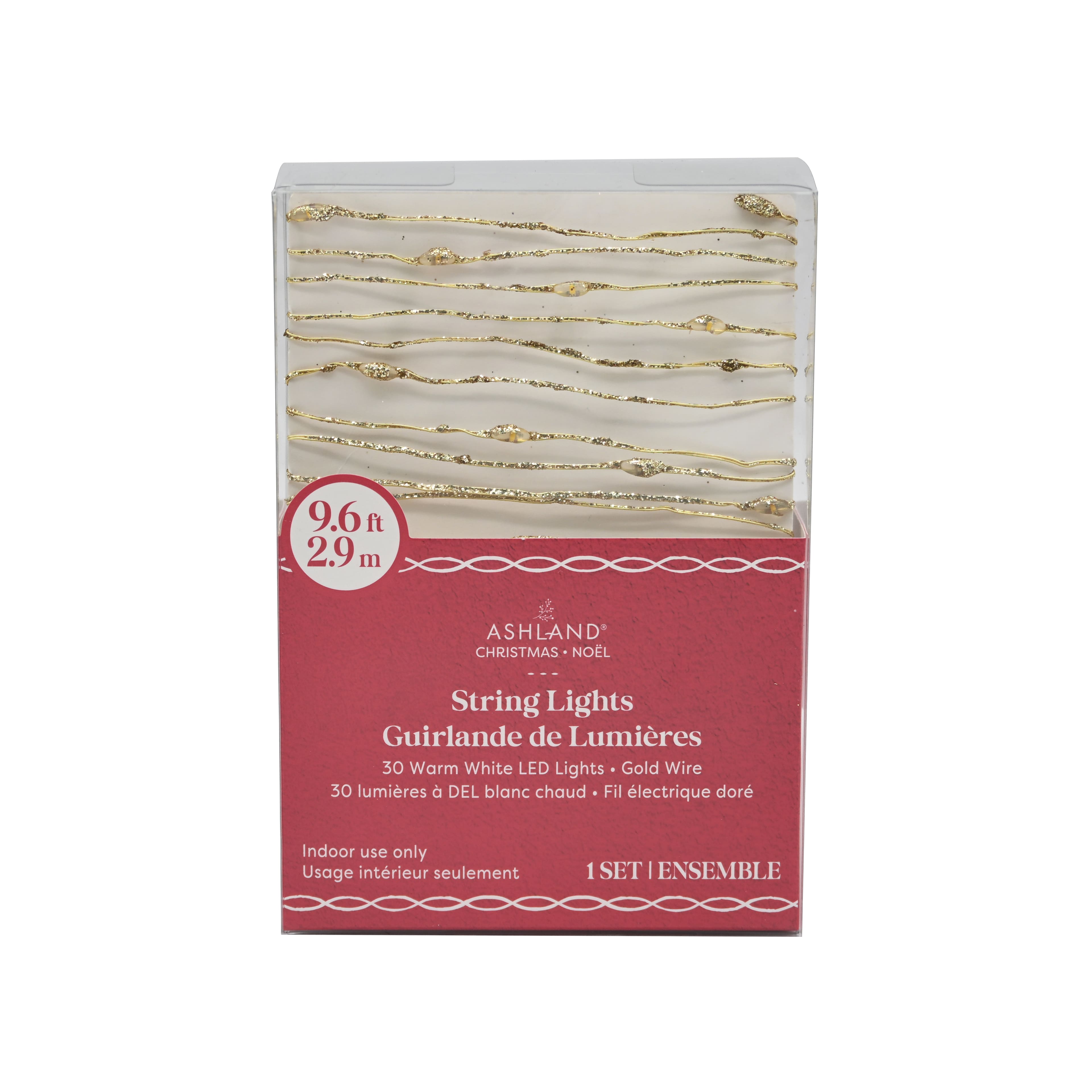 30ct. Warm White LED Bead String Lights on Gold Glitter Wire by Ashland®