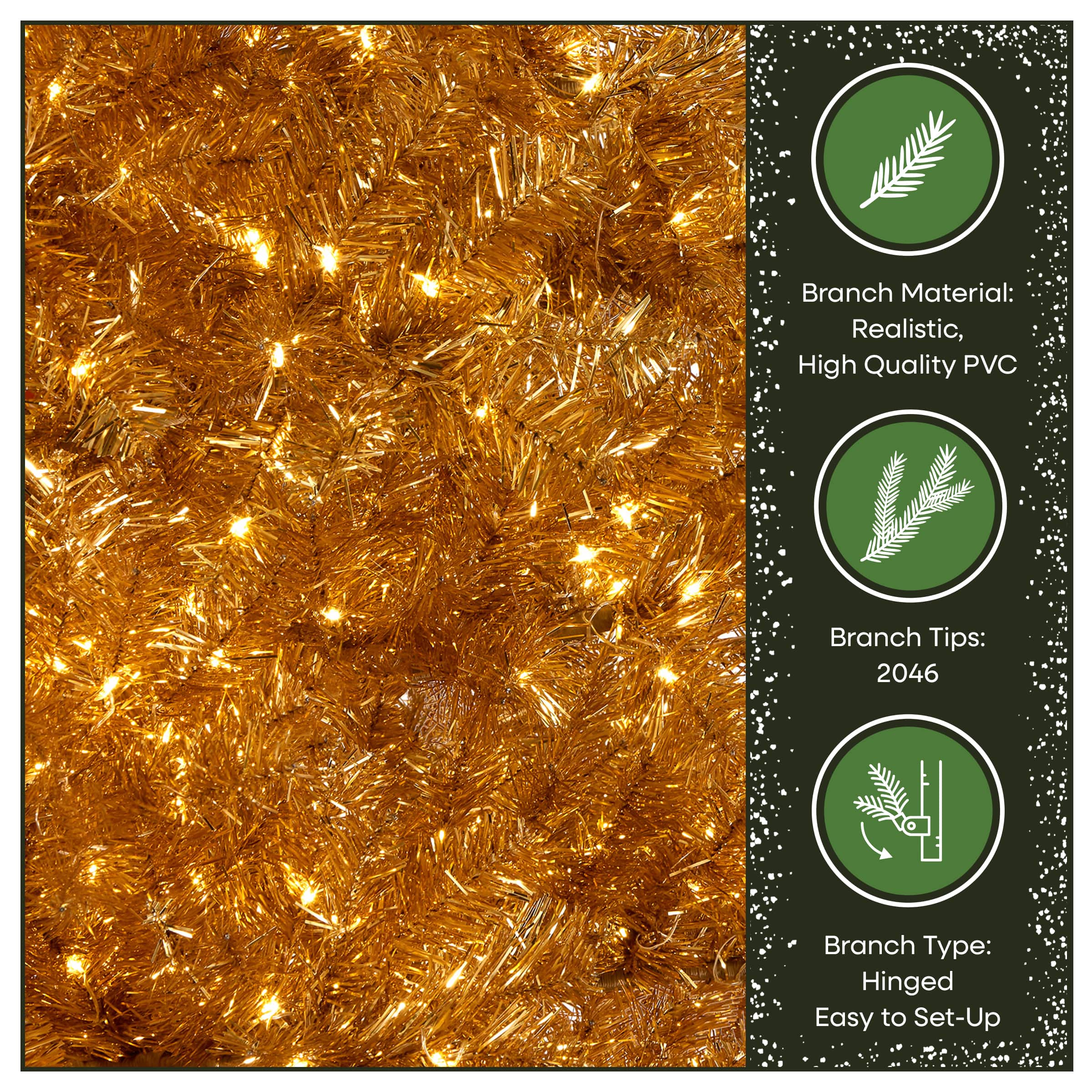 9ft. Pre-Lit True Gold Metallic Artificial Christmas Tree, White LED Lights