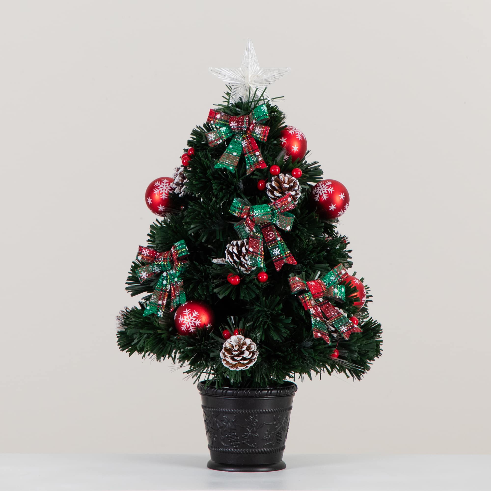 2ft. Pre-Lit Fir Artificial Christmas Tree in Planter, White Optic Fiber Lights