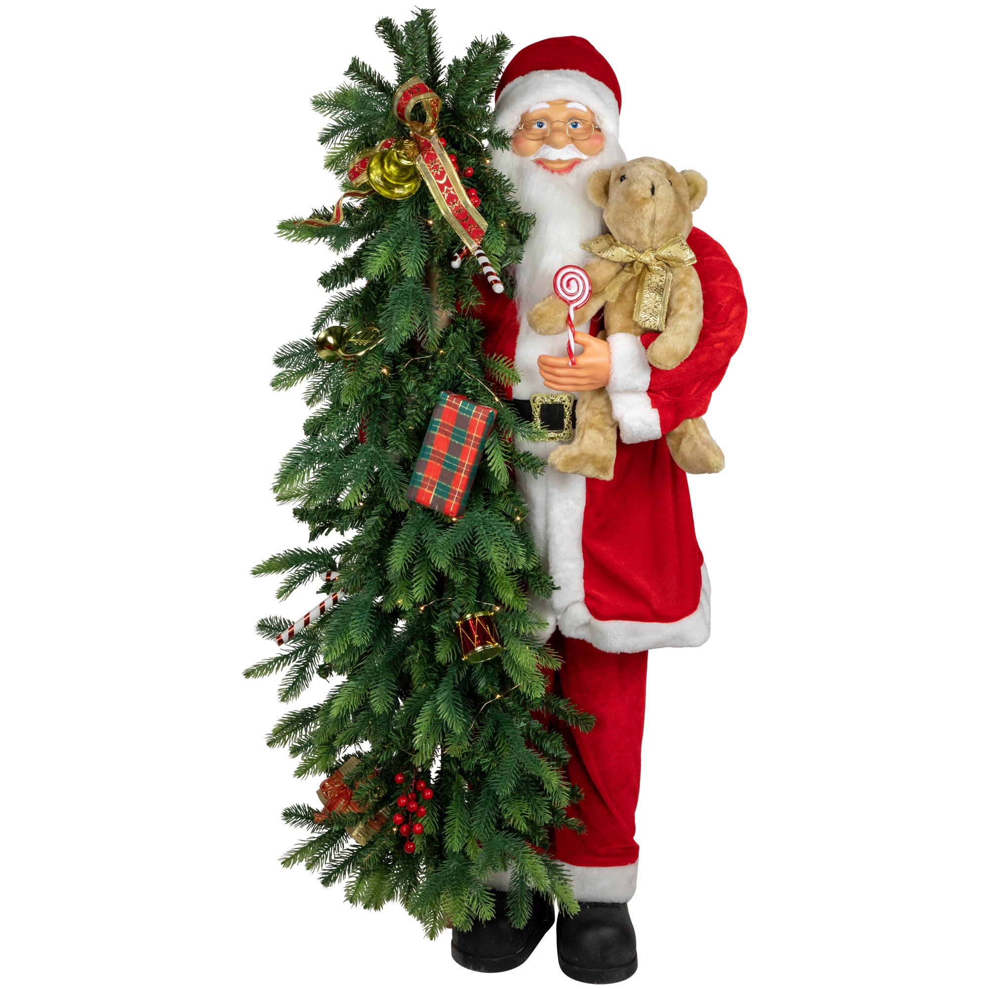 4ft. Musical Santa Claus with Lighted Christmas Tree &#x26; Teddy Bear Standing Christmas Figure