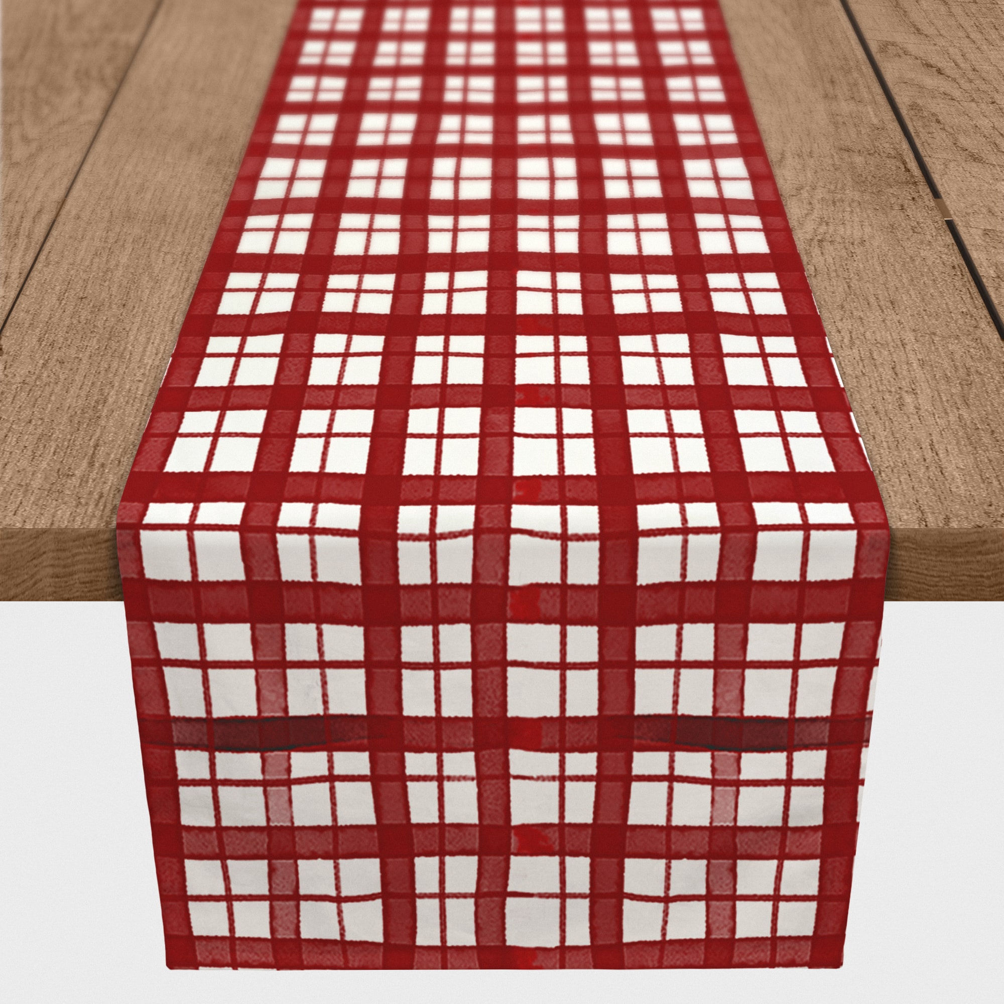 72&#x22; Red &#x26; White Plaid Poly Twill Runner