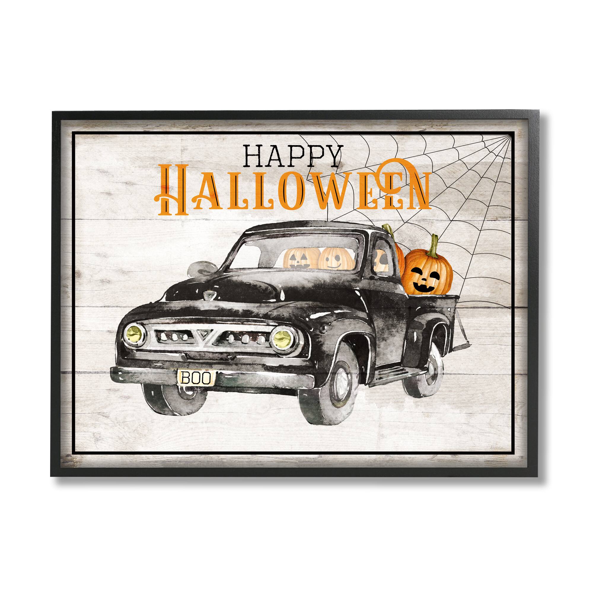 Stupell Industries Happy Halloween Pumpkin Truck Framed Giclee Art