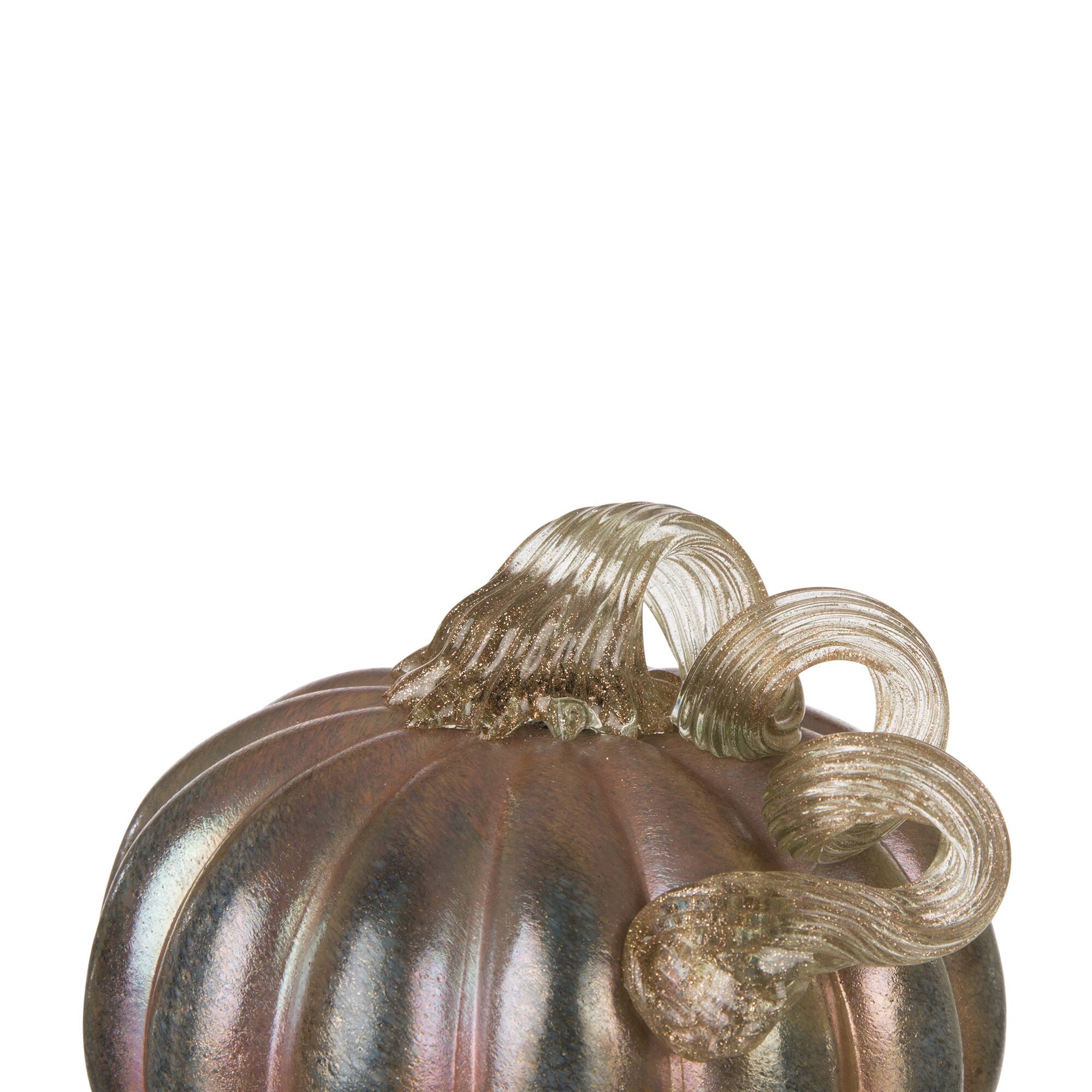 Glitzhome® 5" Blue & Gold Glittery Glass Pumpkin, 2ct.