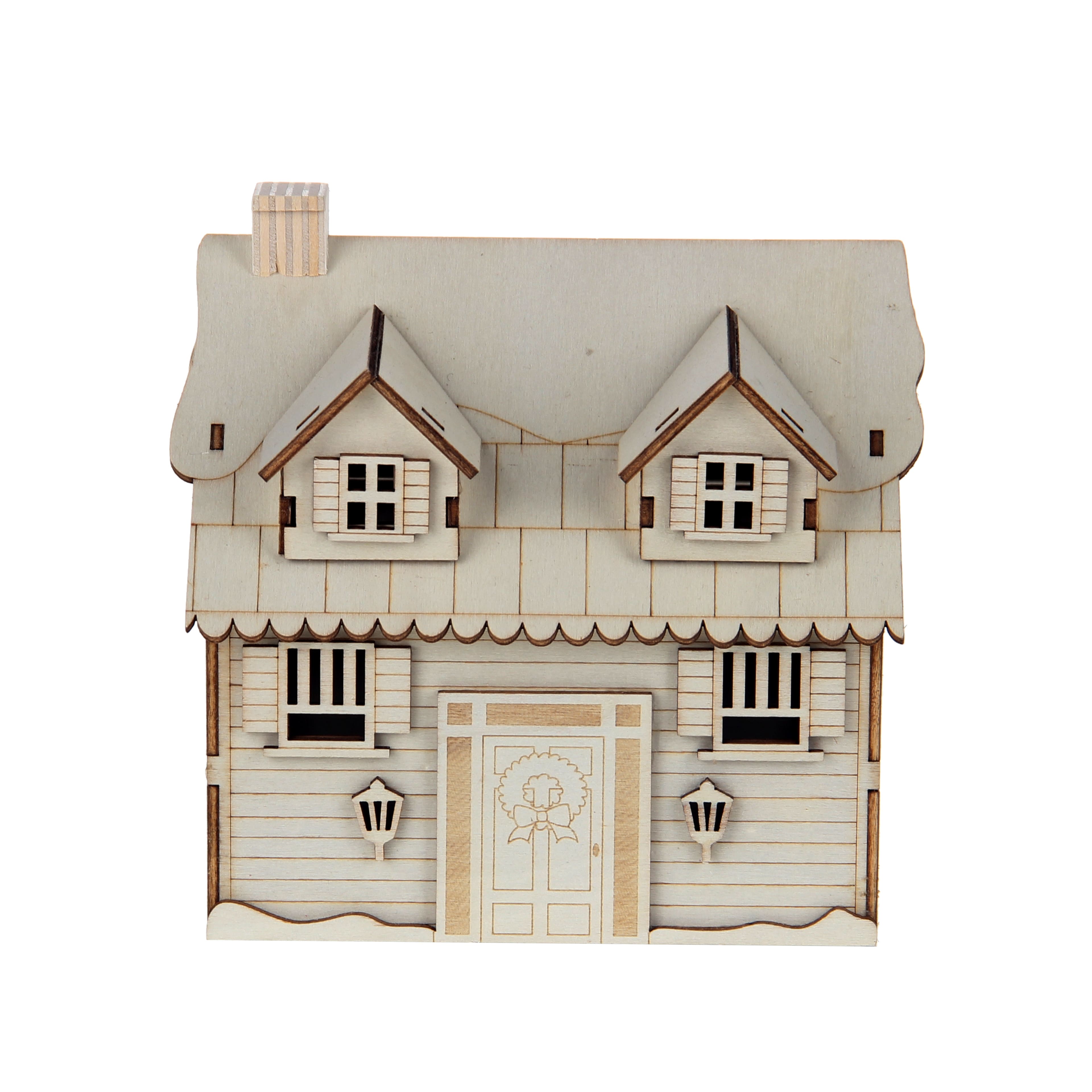 6&#x22; Unfinished Snowy House DIY LED Wood D&#xE9;cor by Make Market&#xAE;