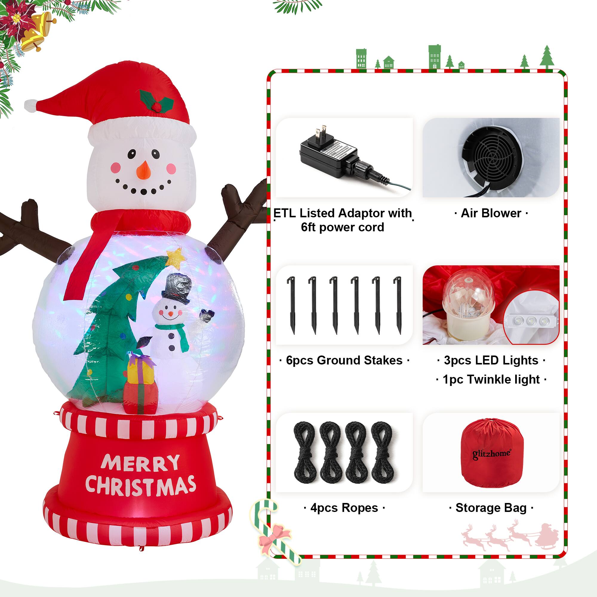 Glitzhome&#xAE; 8FT Lighted Inflatable Snowman Globe Scene Decor