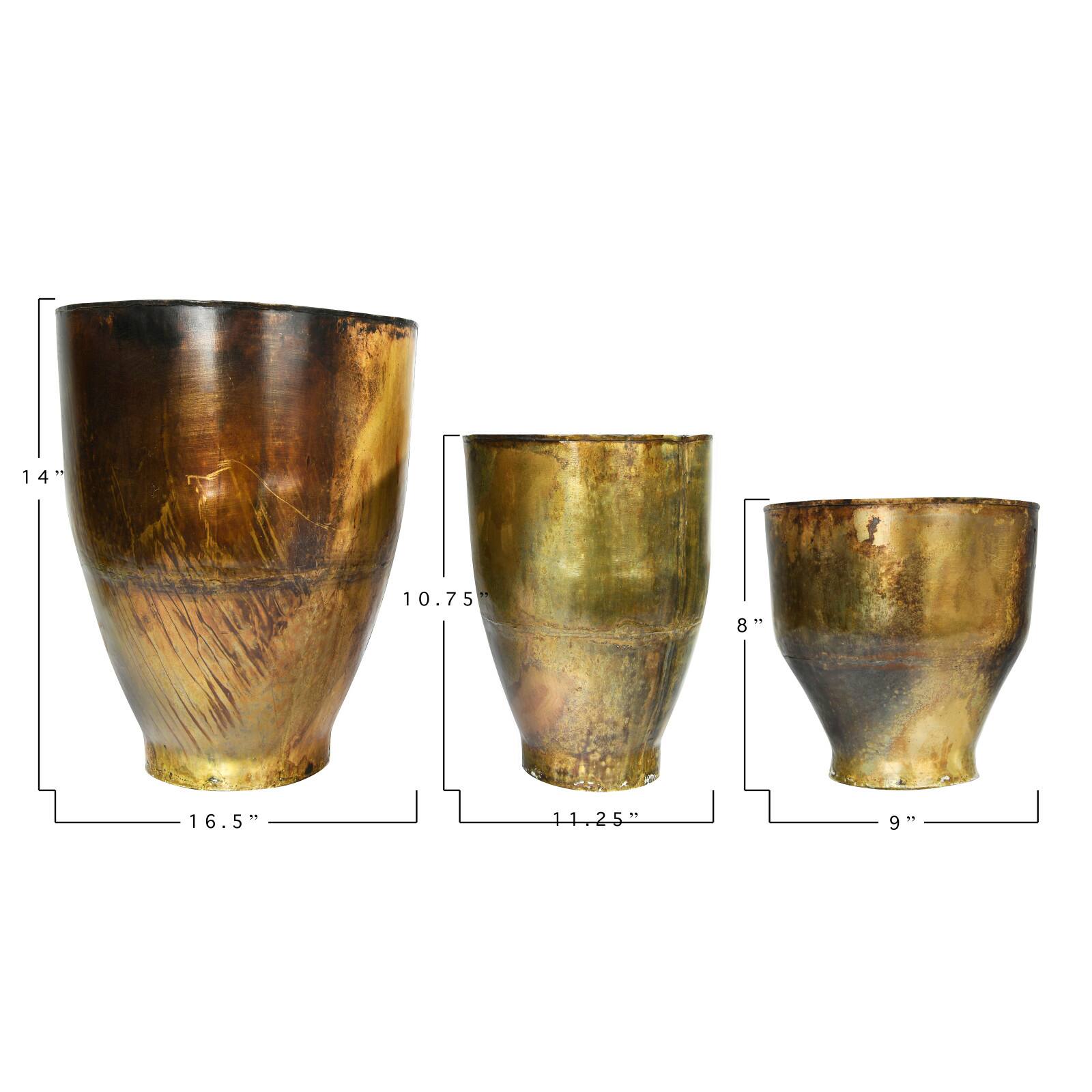 Antique Brass Finish Metal Planters Set, 3ct.