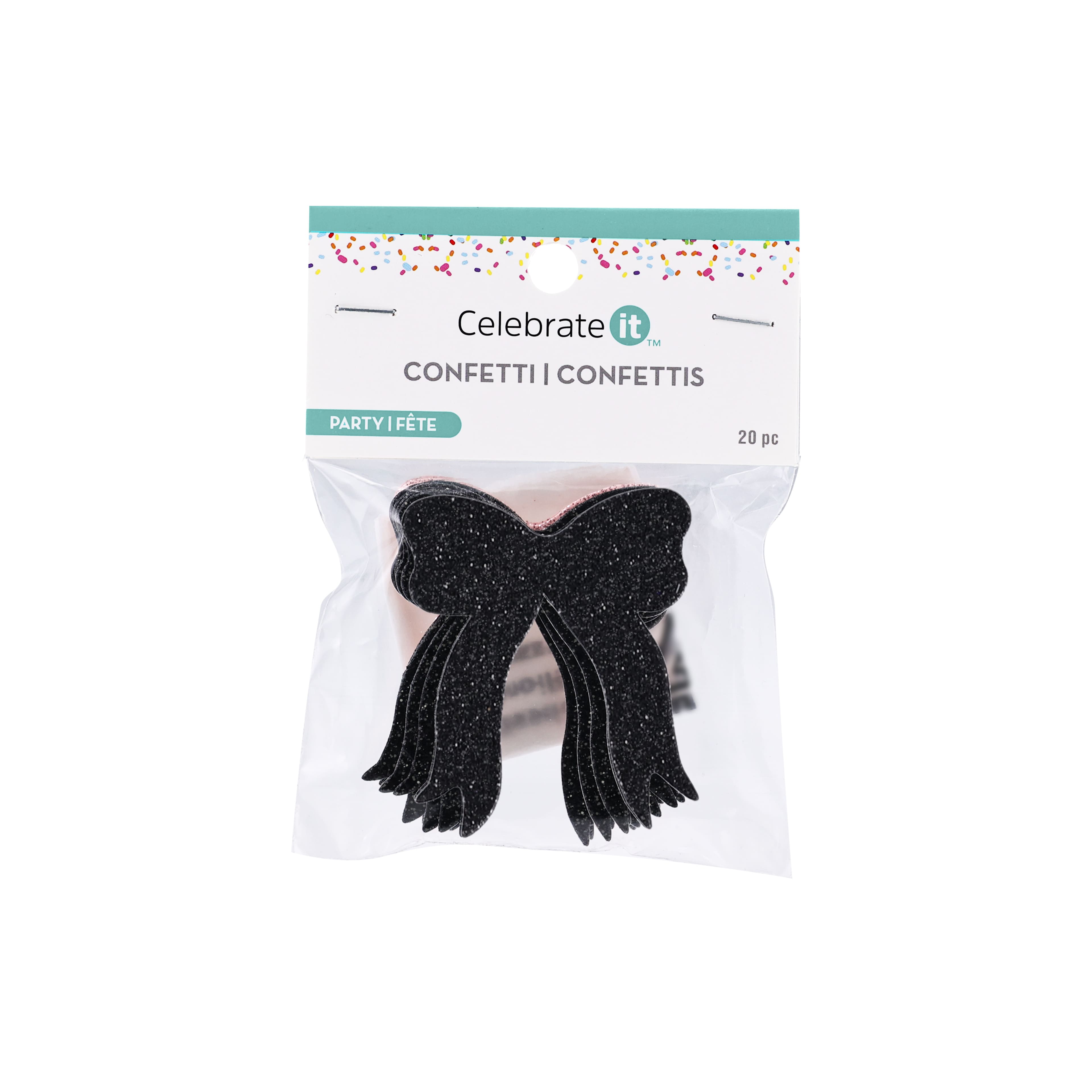 2" Pink & Black Bow Glitter Confetti by Celebrate It™