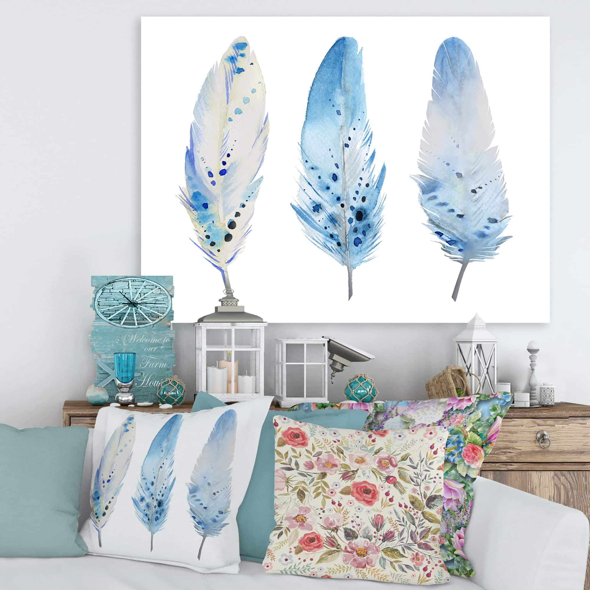 Designart - Blue Boho Feathers II