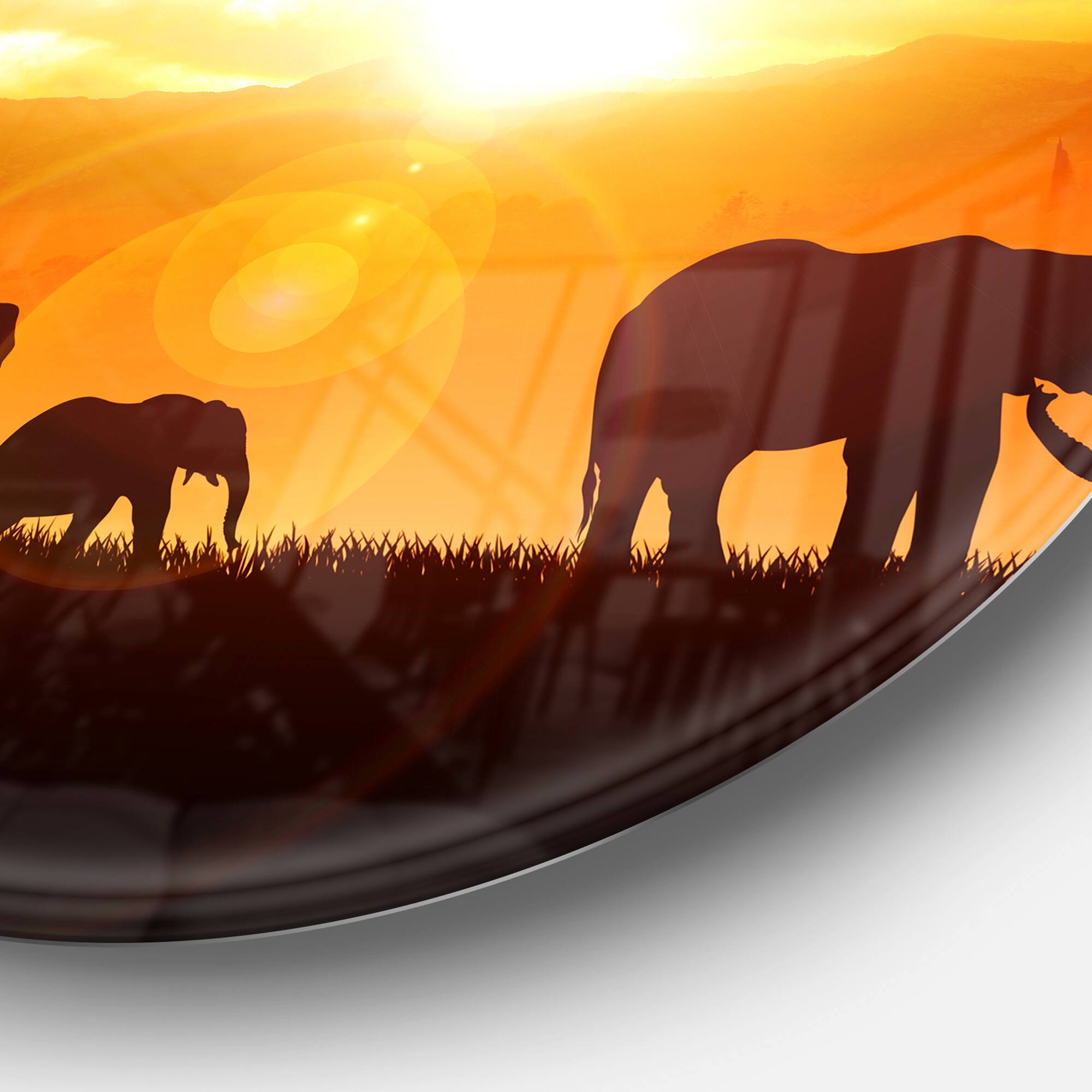 Designart - Elephants Walking At Sunset' African Metal Circle Wall Art