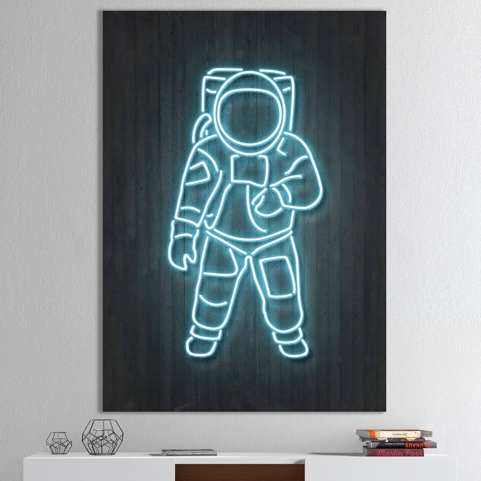 Designart - Neon Astronaut - Modern & Contemporary Premium Canvas Wall Art
