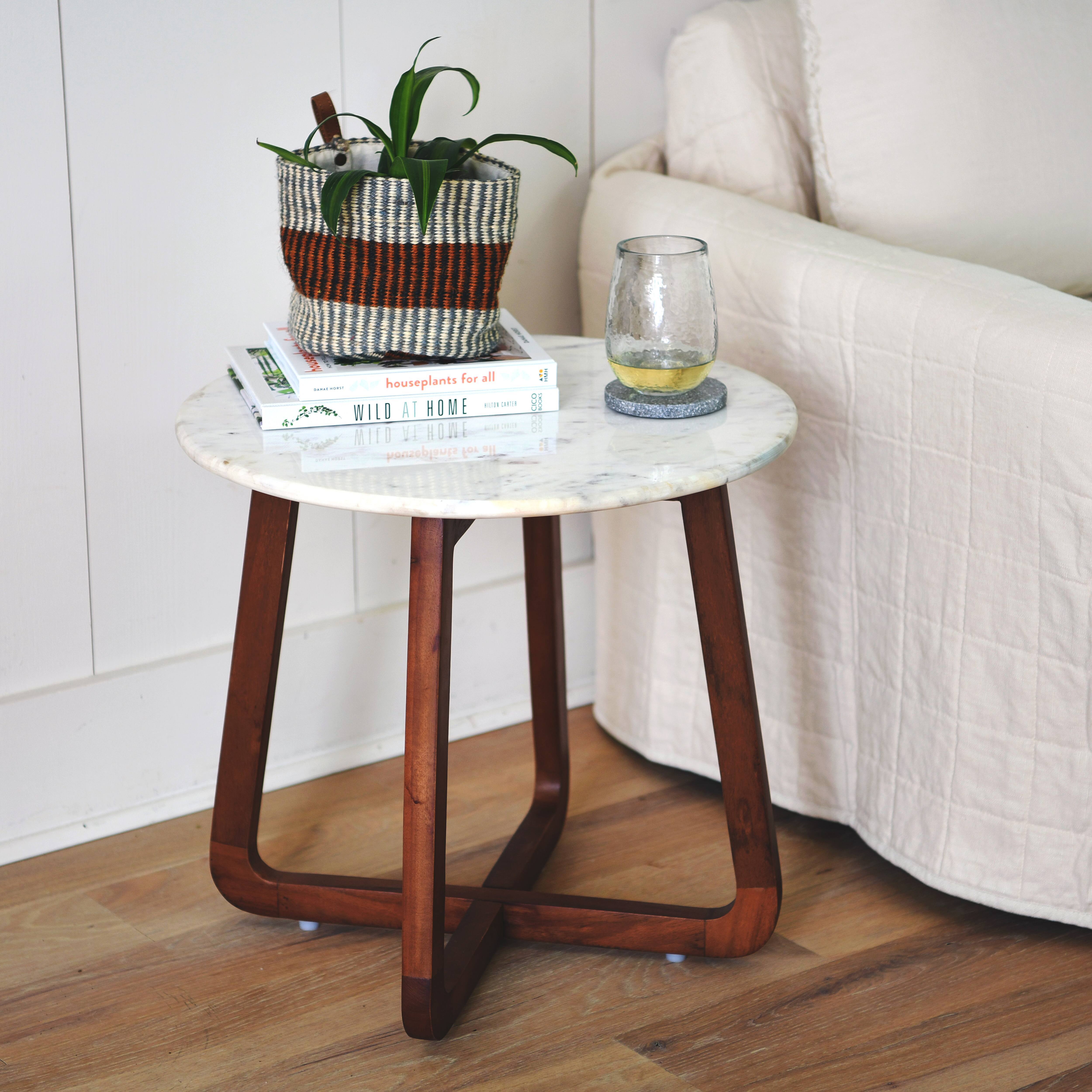 Hello Honey&#xAE; Modern Bohemian Marble &#x26; Wood Round End Table