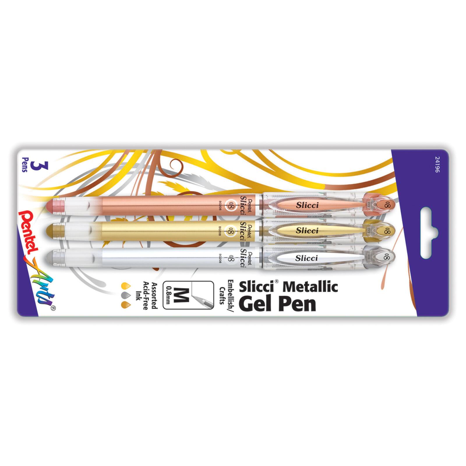Pentel Arts® Slicci® 0.8mm Needle Tip Metallic Gel Pen 3 Set