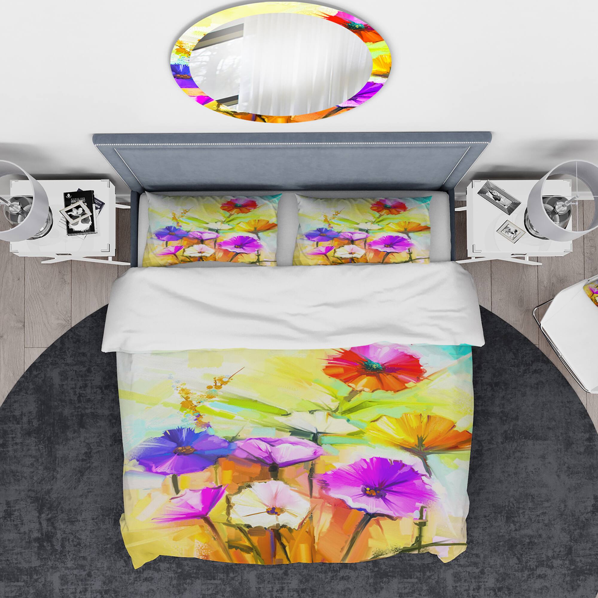 Designart &#x27;Colorful Gerbera Flowers Painting&#x27; Traditional Bedding Set - Duvet Cover &#x26; Shams