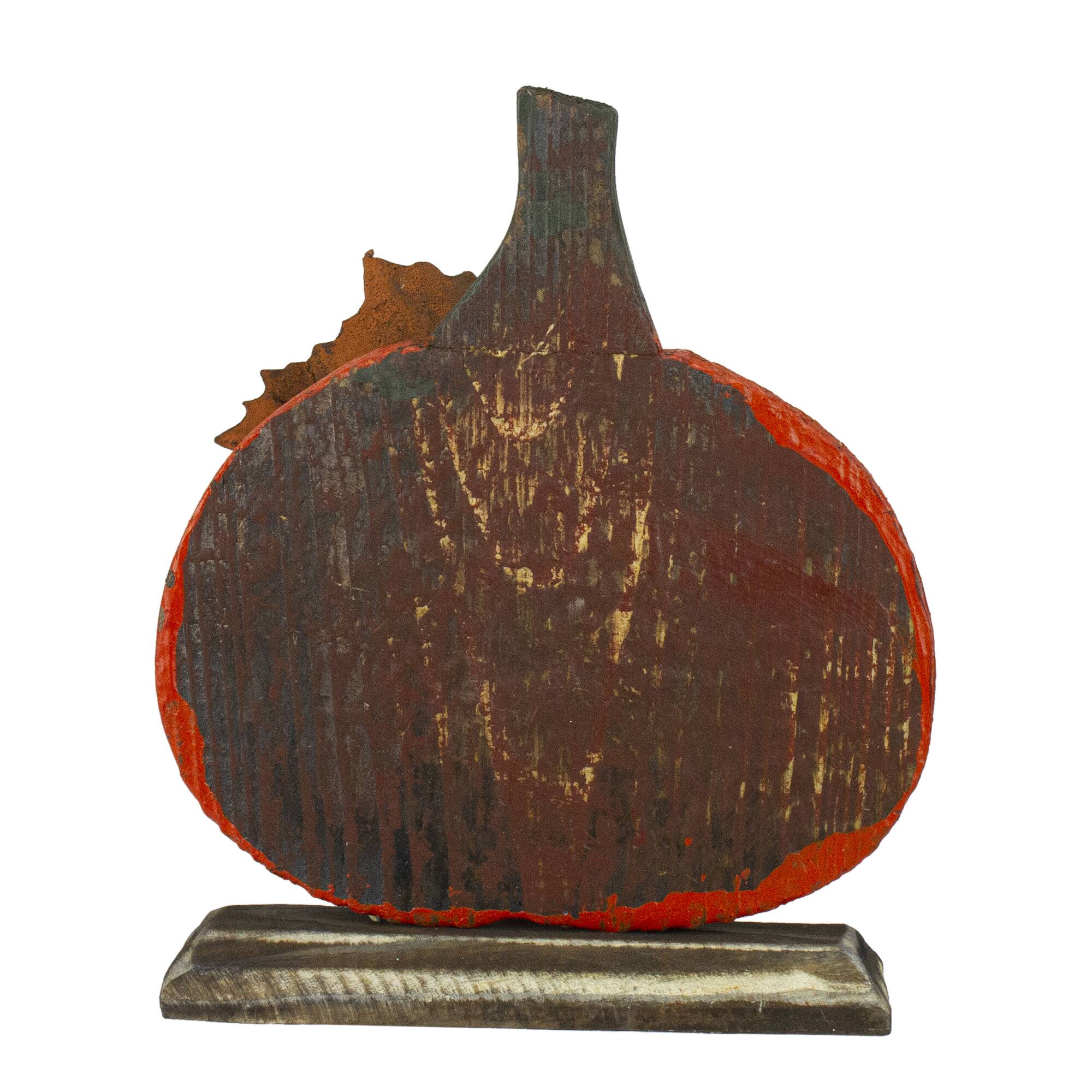 6.5&#x22; Orange Carved Wood Autumn Harvest Pumpkin Decoration