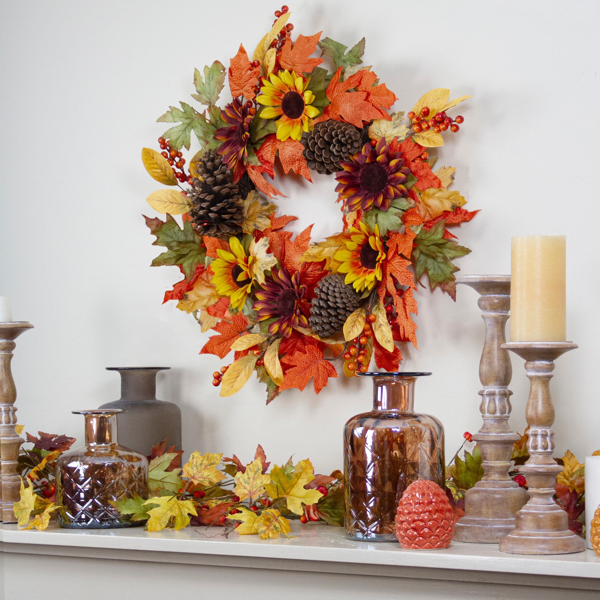 Wreath Fall Sunflower and Magnolia high quality pumpkin acorn wreath 25